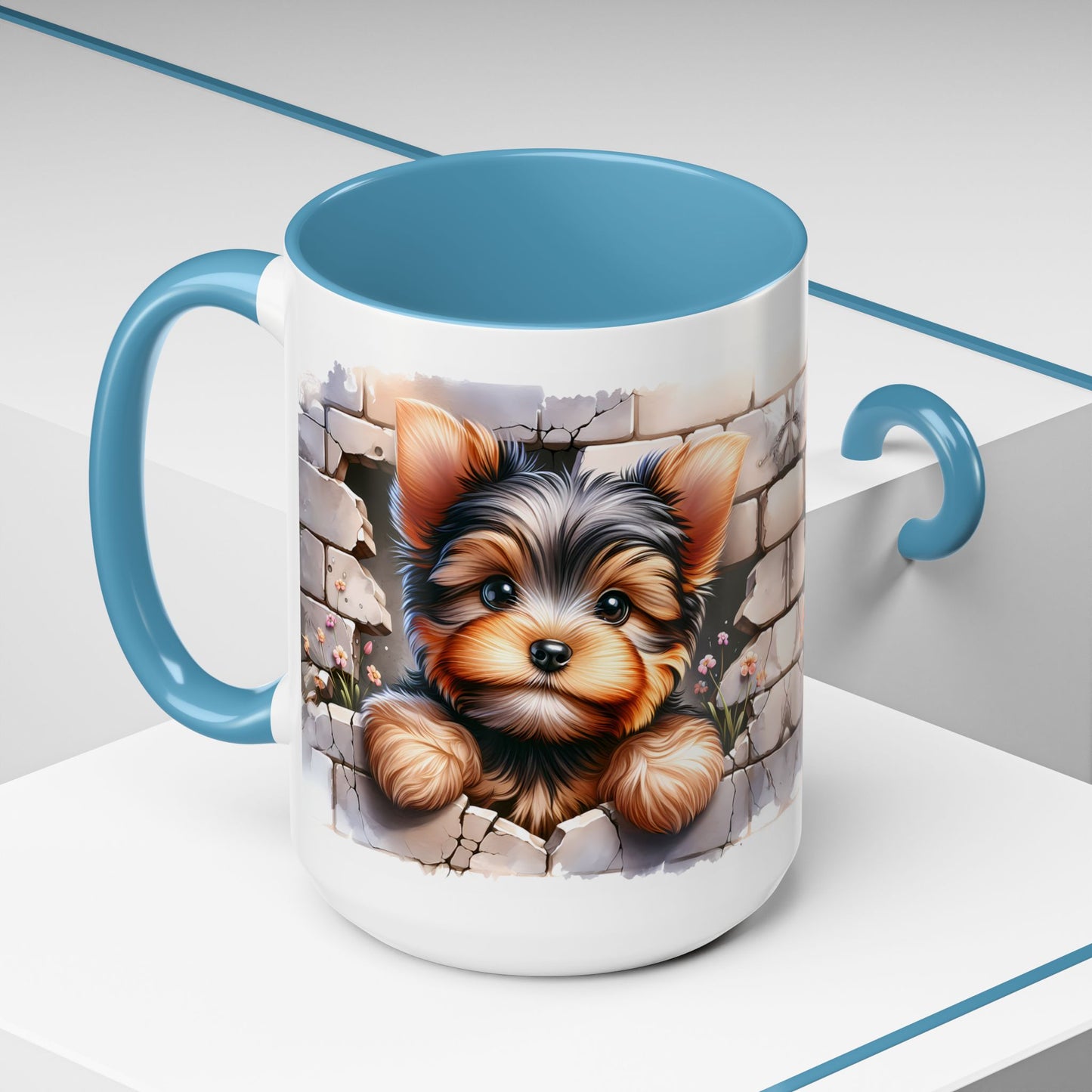 🎀🐶 Yorkie Puppy Accent Mug – Cute Peek-Through Dog Design for Animal Lovers ☕💖