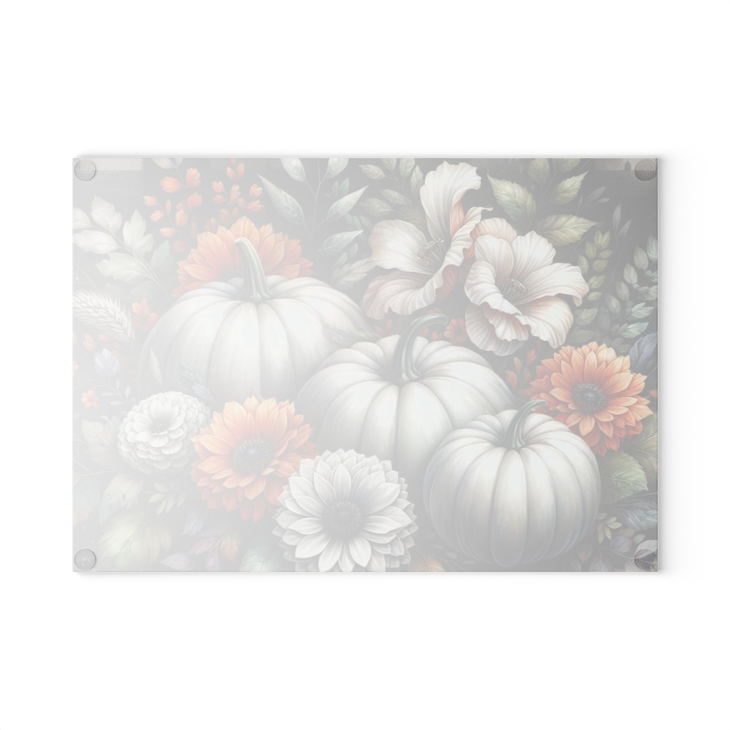 🎃 White Pumpkin & Floral Cutting Board – Rustic Elegance Meets Autumn Charm