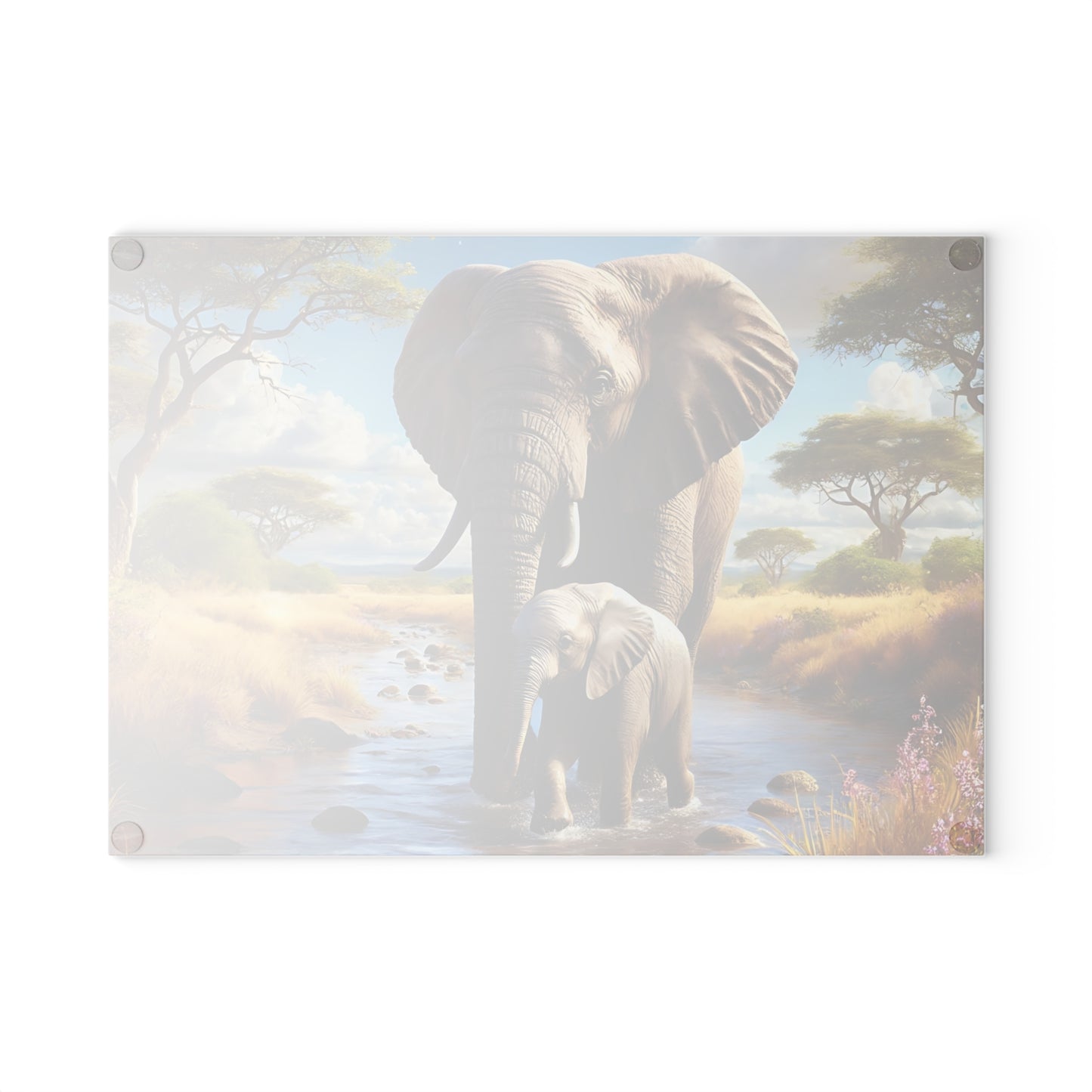 Mama Elephant and baby tempered glass cutting board