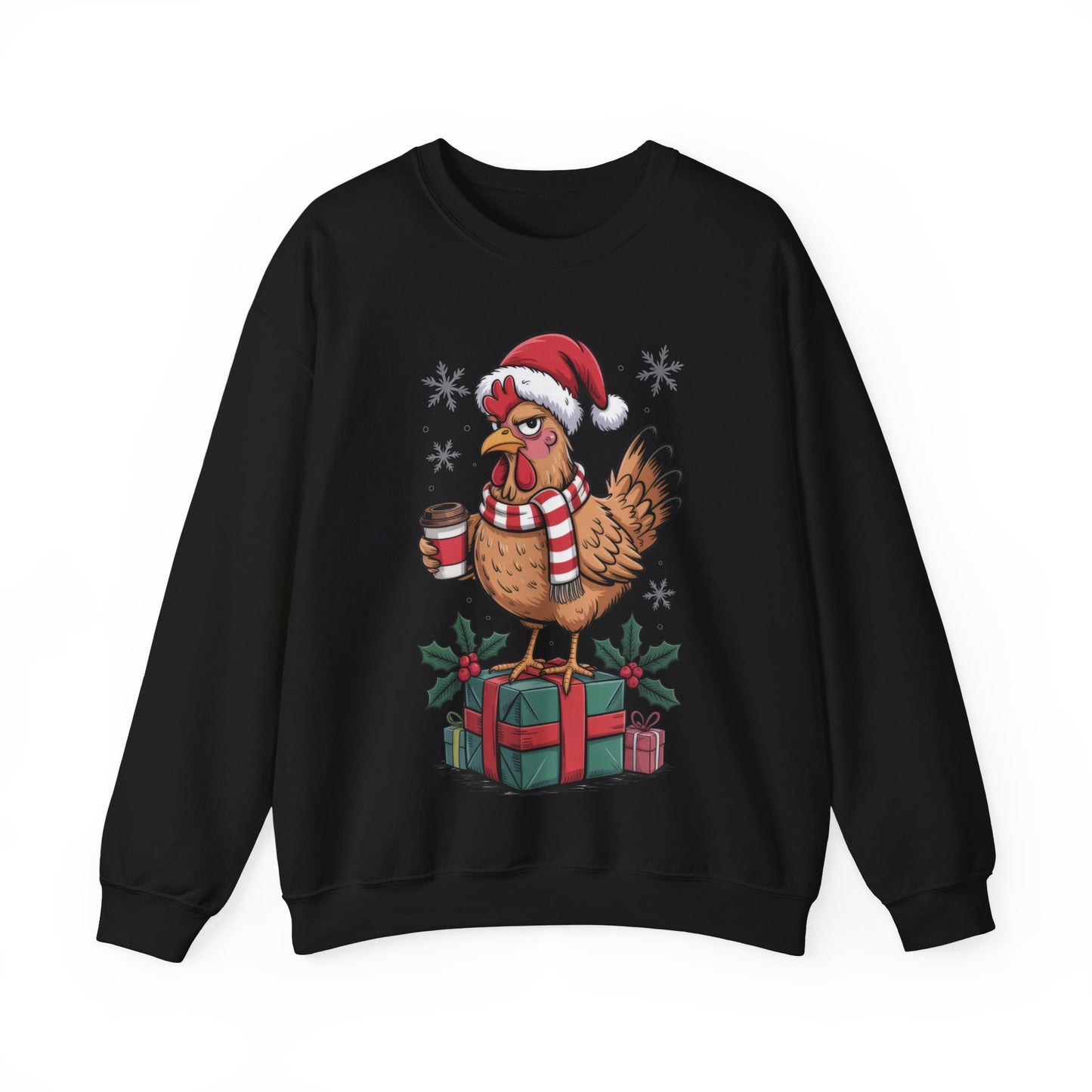 🎄 Grumpy Christmas Chicken Sweatshirt – Funny Holiday Coffee Lover Crewneck