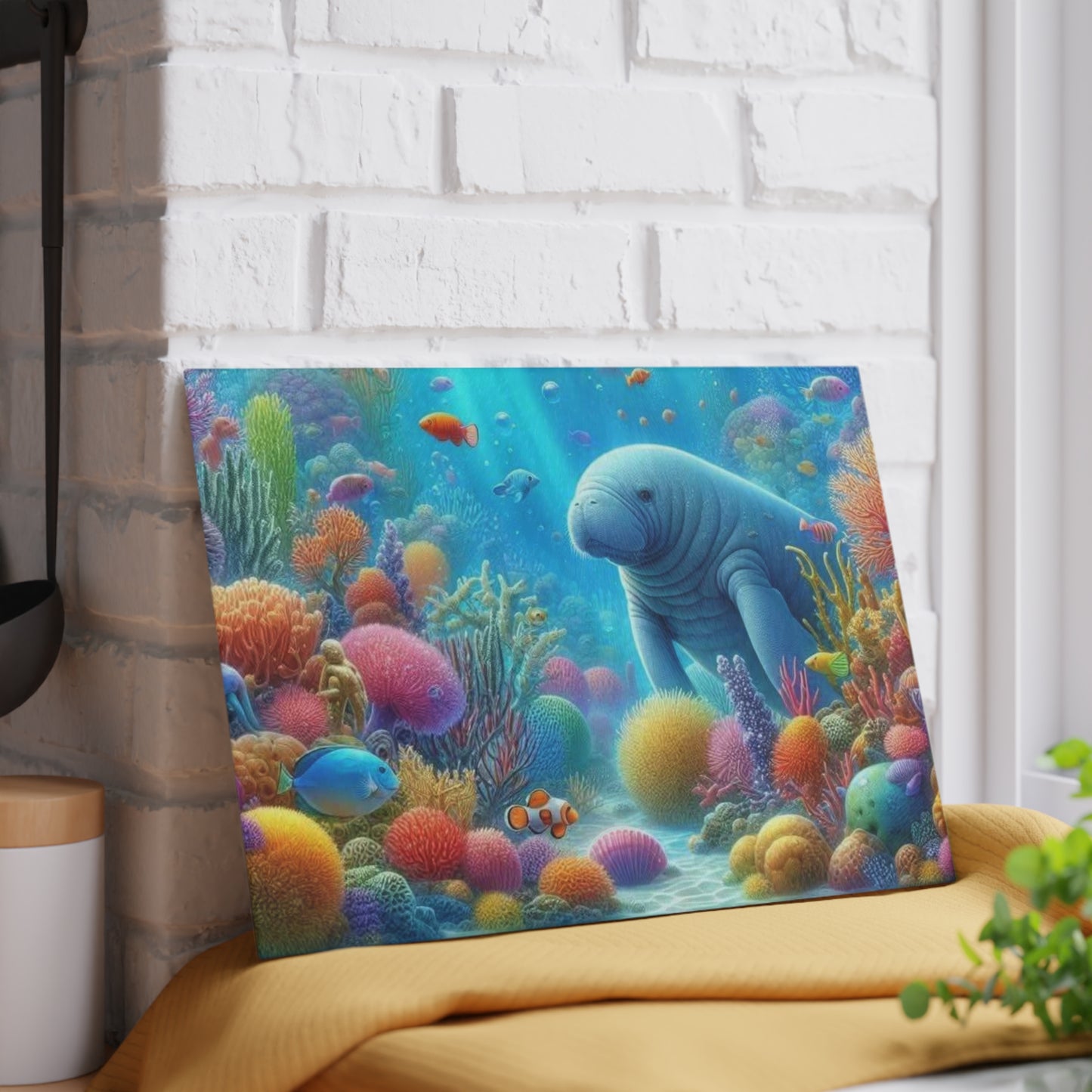 Manatee Cutting Board Textured Glass Florida Spring Kitchen Decor Coastal Home Gift Beach Housewarming Manatee Lover Sea Life Art Nautical