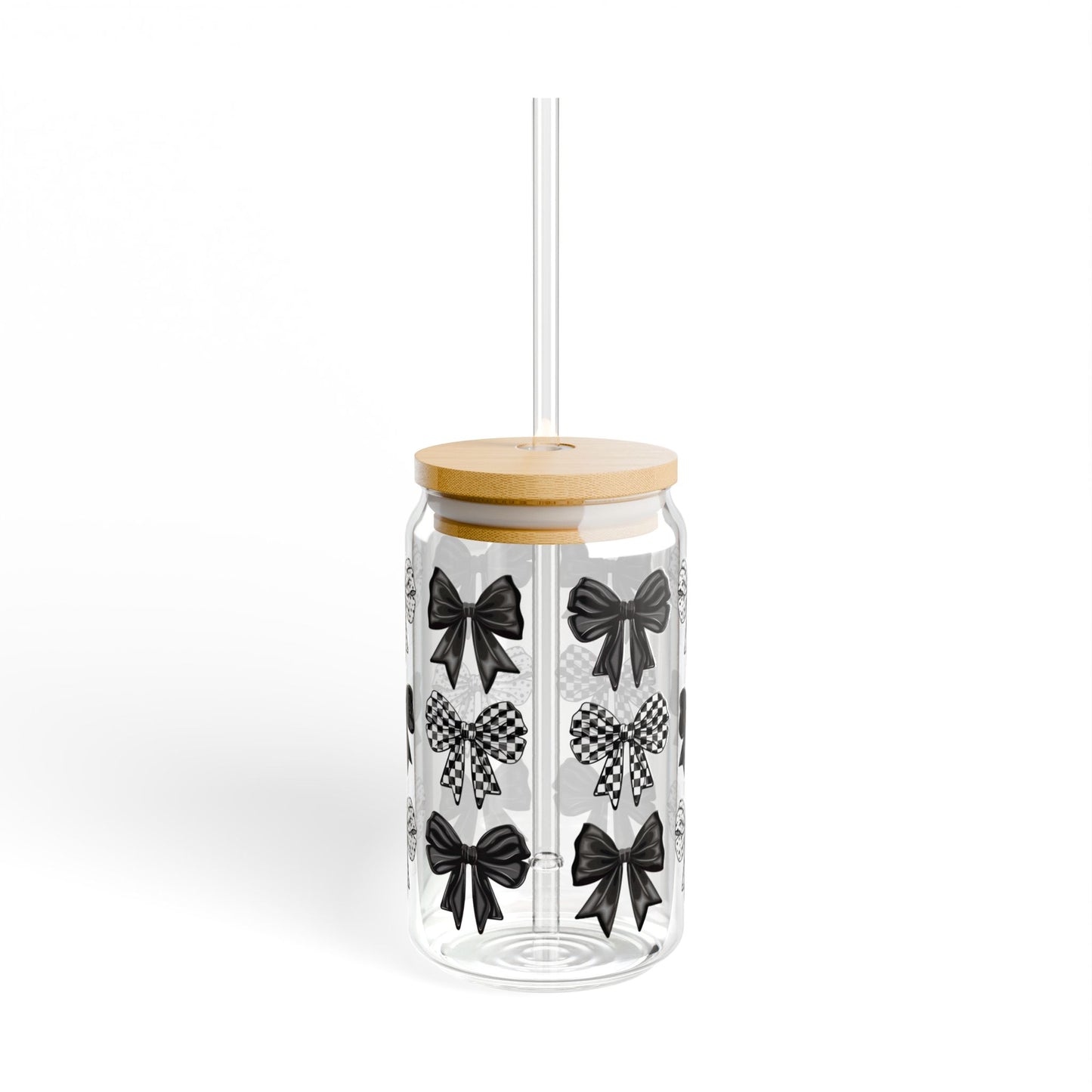 🎀🖤 Black & Chic Bows Sipper Glass – 16oz Classy Style for Every Sip 🖤🎀