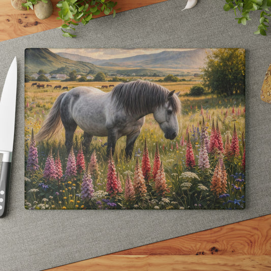 Wildflower Horse Glass Cutting Board – Farmhouse Horse Lover Kitchen Decor