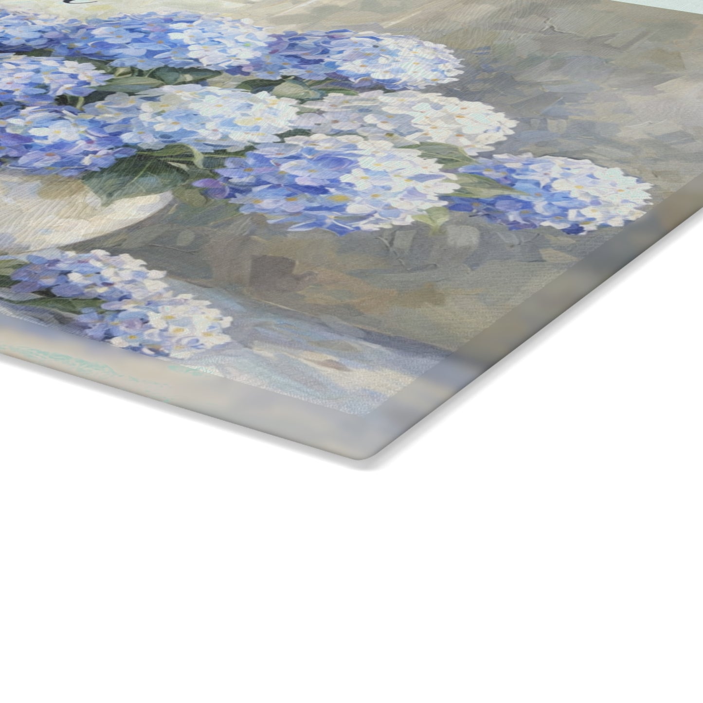I Love You Mom Hydrangea Glass Cutting Board – Soft Floral Mother’s Day Gift