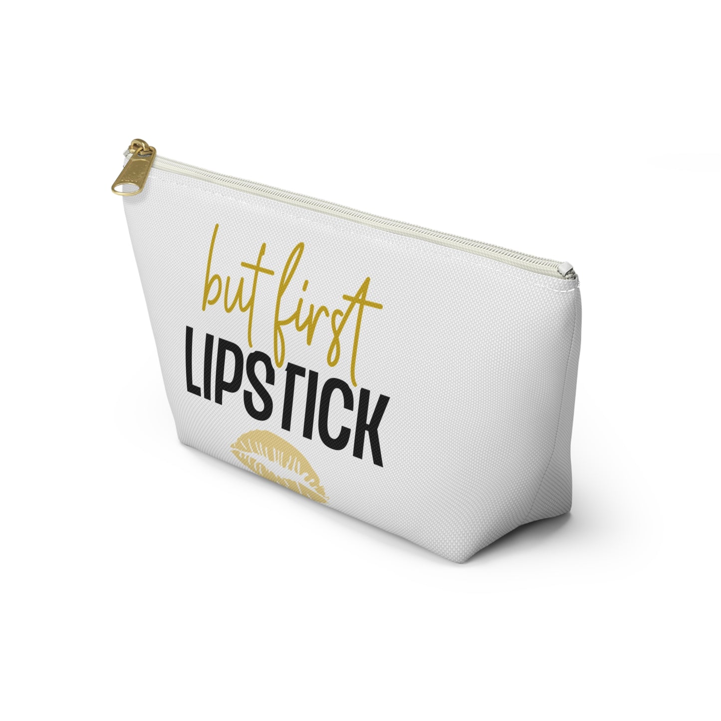 Accessory Pouch – "But First Lipstick" Yellow Makeup Bag