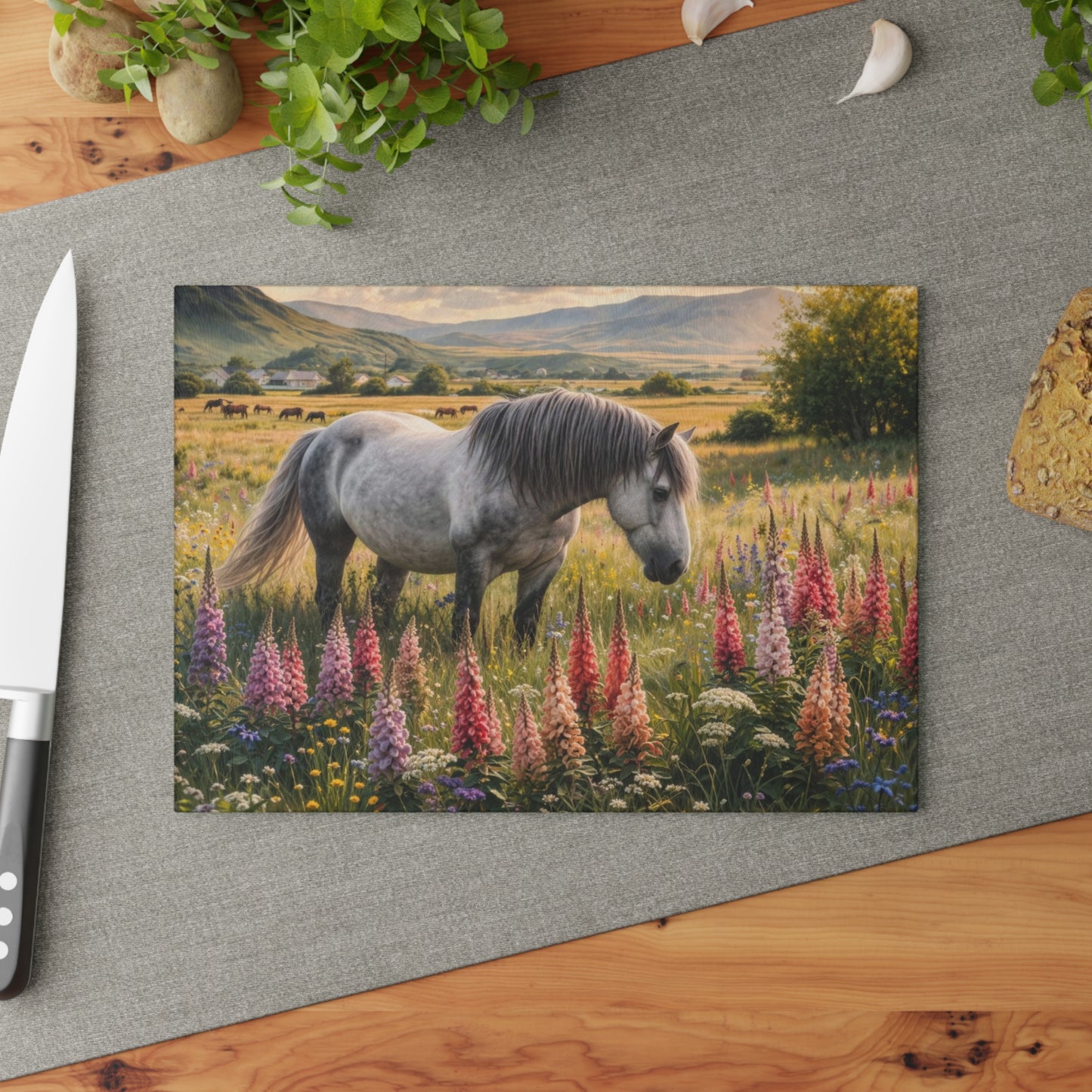Wildflower Horse Glass Cutting Board – Farmhouse Horse Lover Kitchen Decor