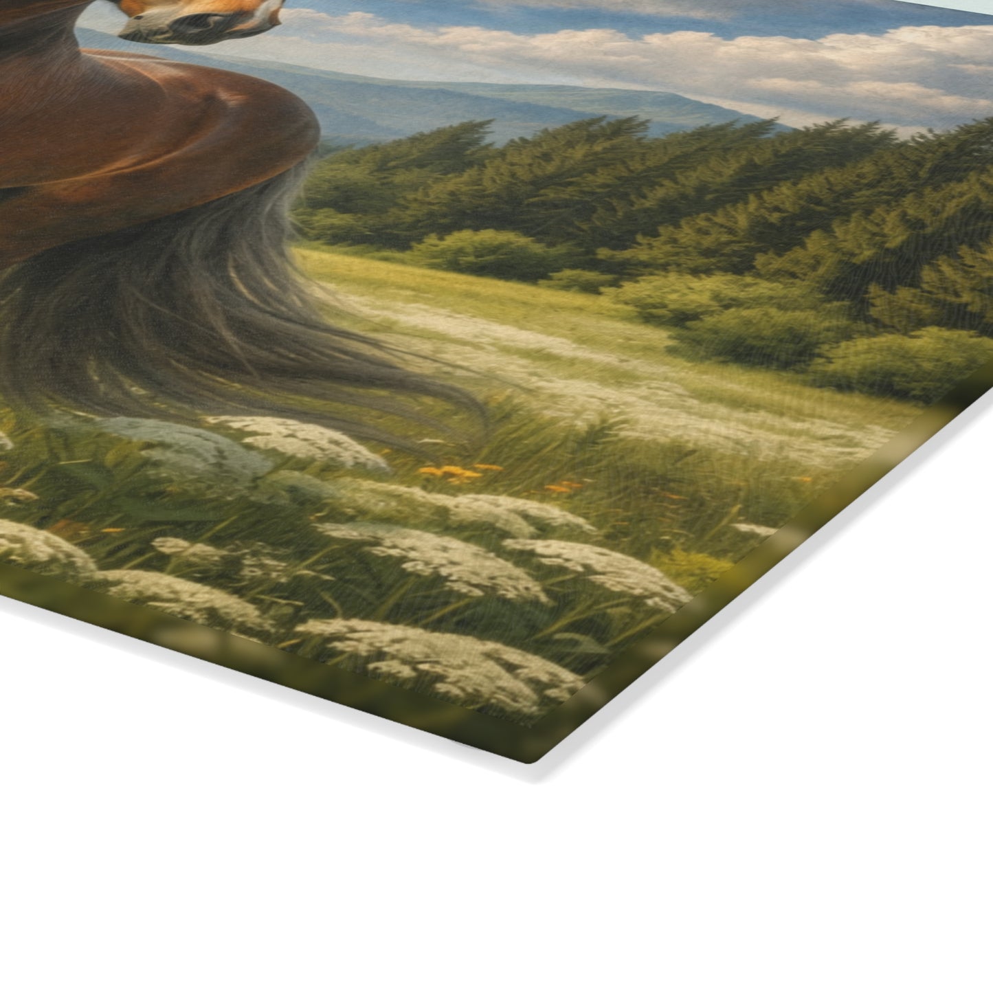 Majestic Horse in Mountain Meadow Glass Cutting Board – Western Farmhouse Horse Lover Kitchen Decor