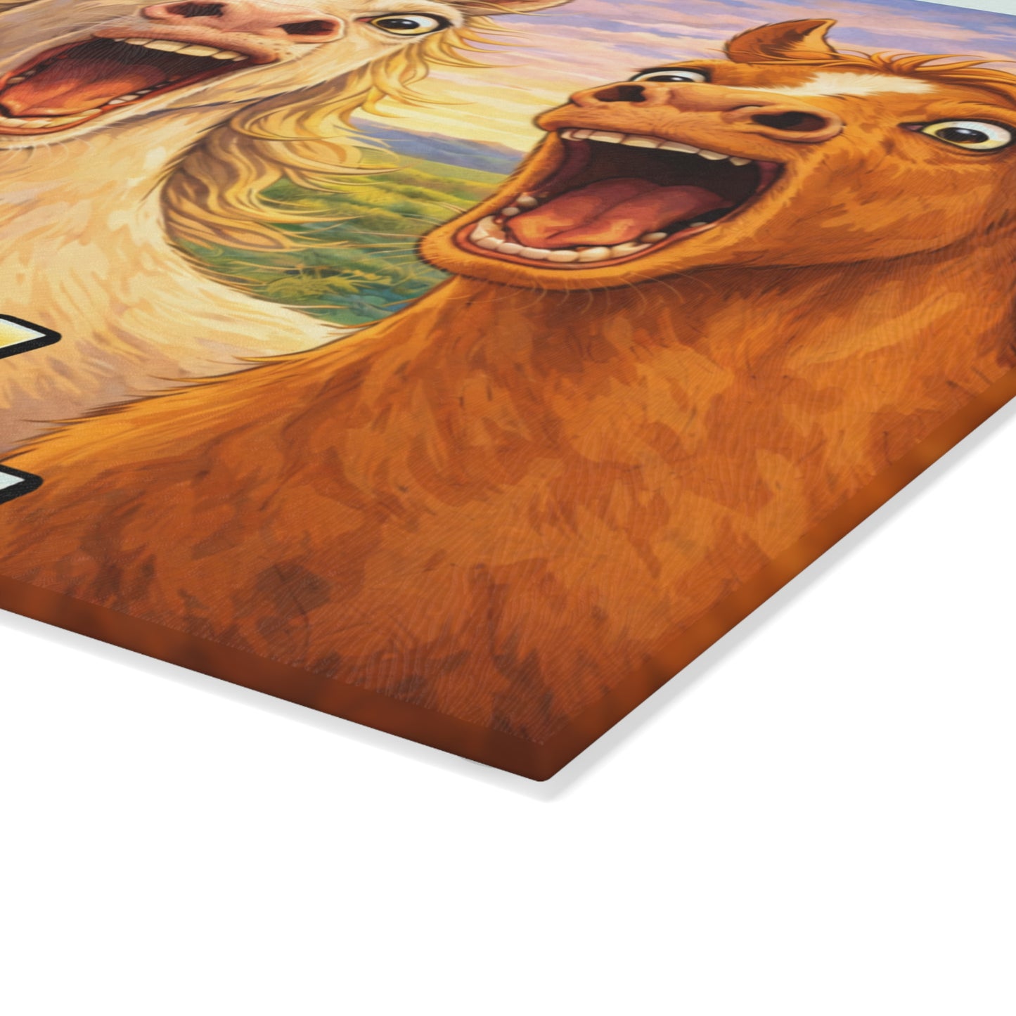 Funny Horse Glass Cutting Board – Whimsical Farm Humor Kitchen Display