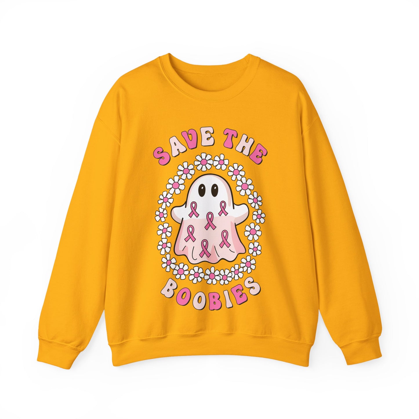 👻🎀 Save the Boobies Ghost Sweatshirt – Cute Breast Cancer Awareness Crewneck