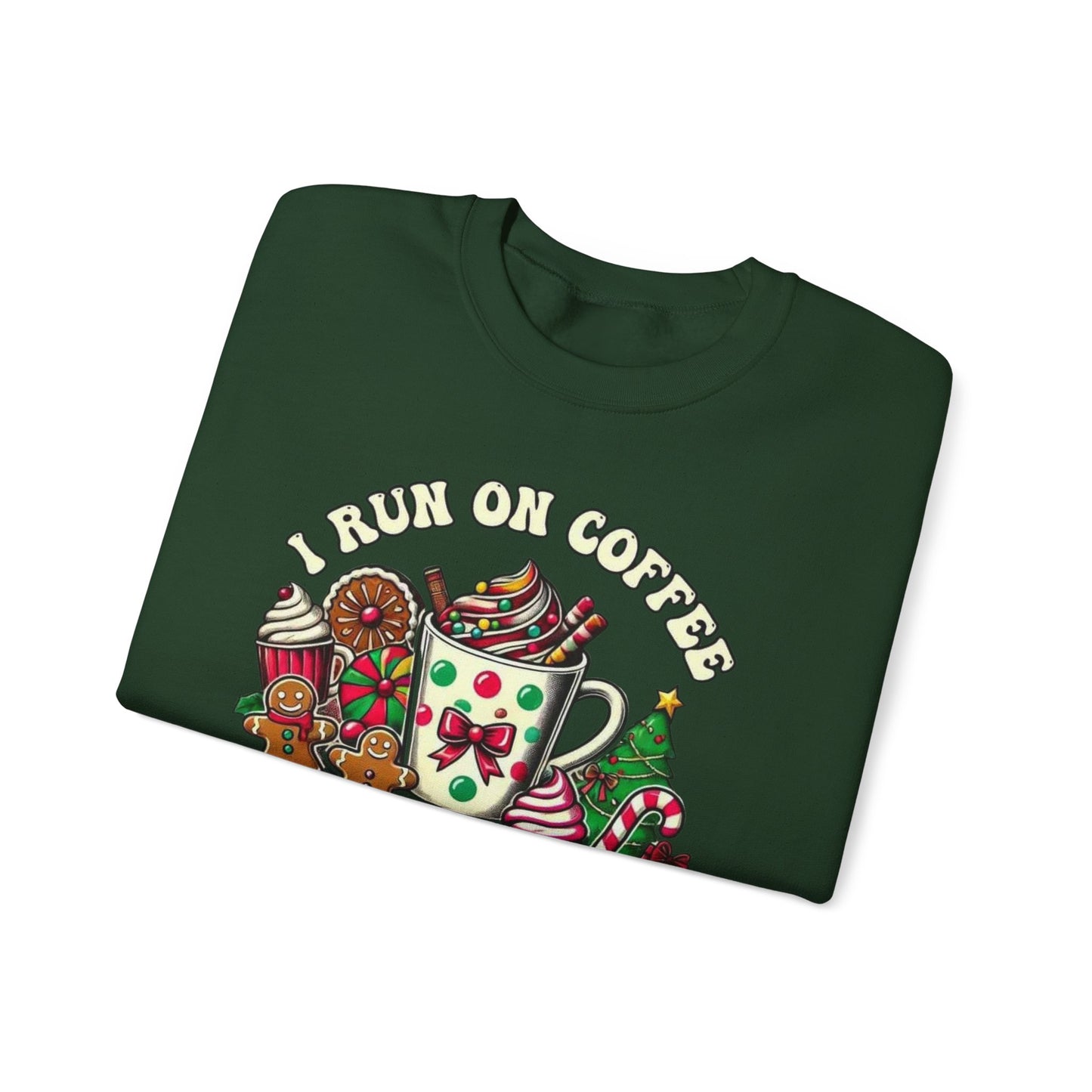 ☕🎄 I Run on Coffee and Christmas Cheer Sweatshirt – Cozy, Cute & Caffeinated ✨🧁