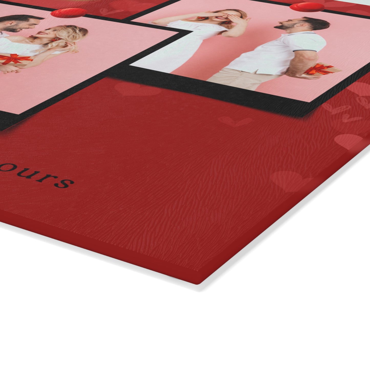 Happy Valentine’s Day Photo Collage Glass Cutting Board – Romantic Personalized Keepsake