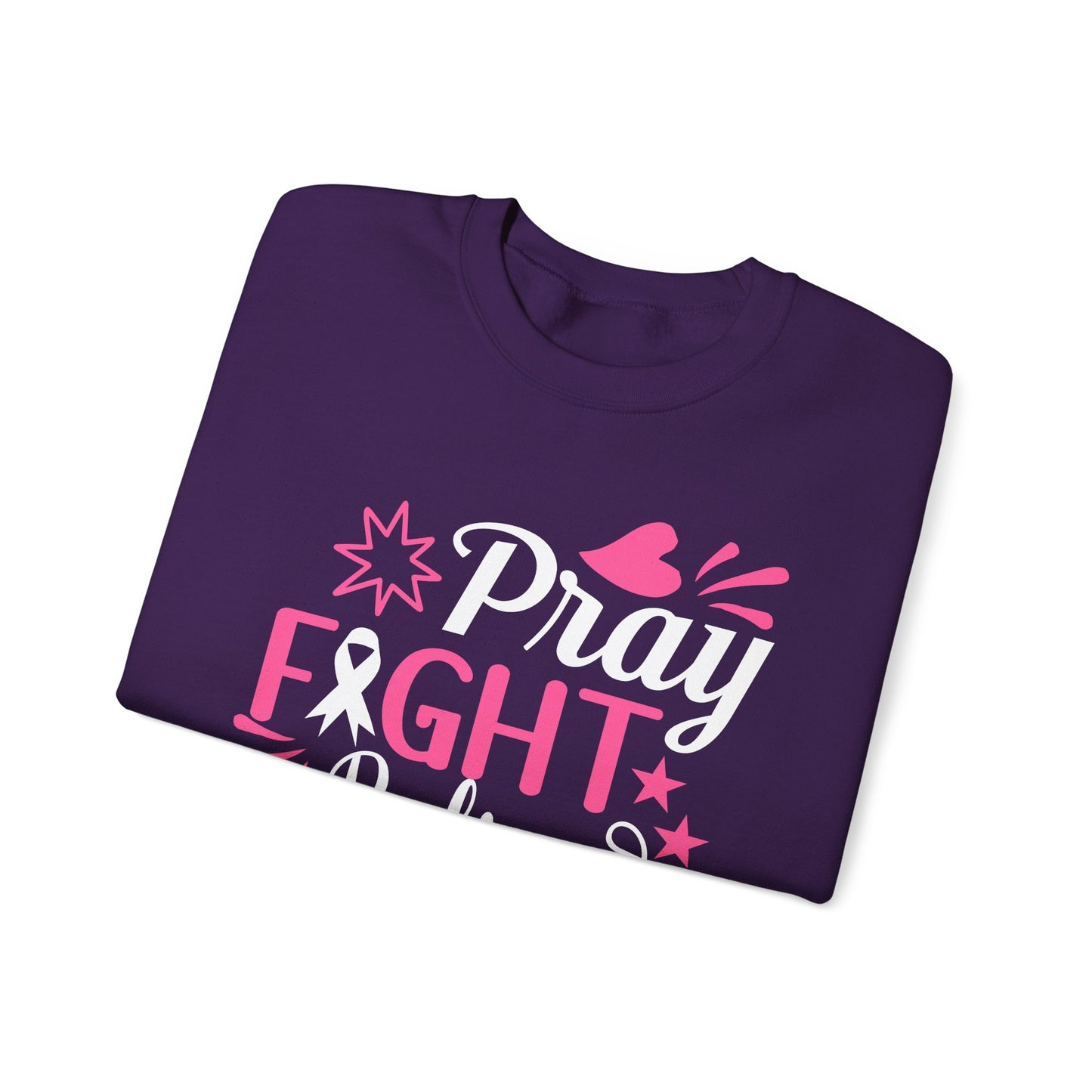 🙏🎀 Pray Fight Believe Sweatshirt – Breast Cancer Awareness & Faith Crewneck