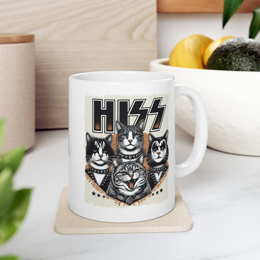 🎸🐾 "HISS" Rock Band Cat Mug – Purrfectly Loud, Proud & Hilarious 🐾🎸