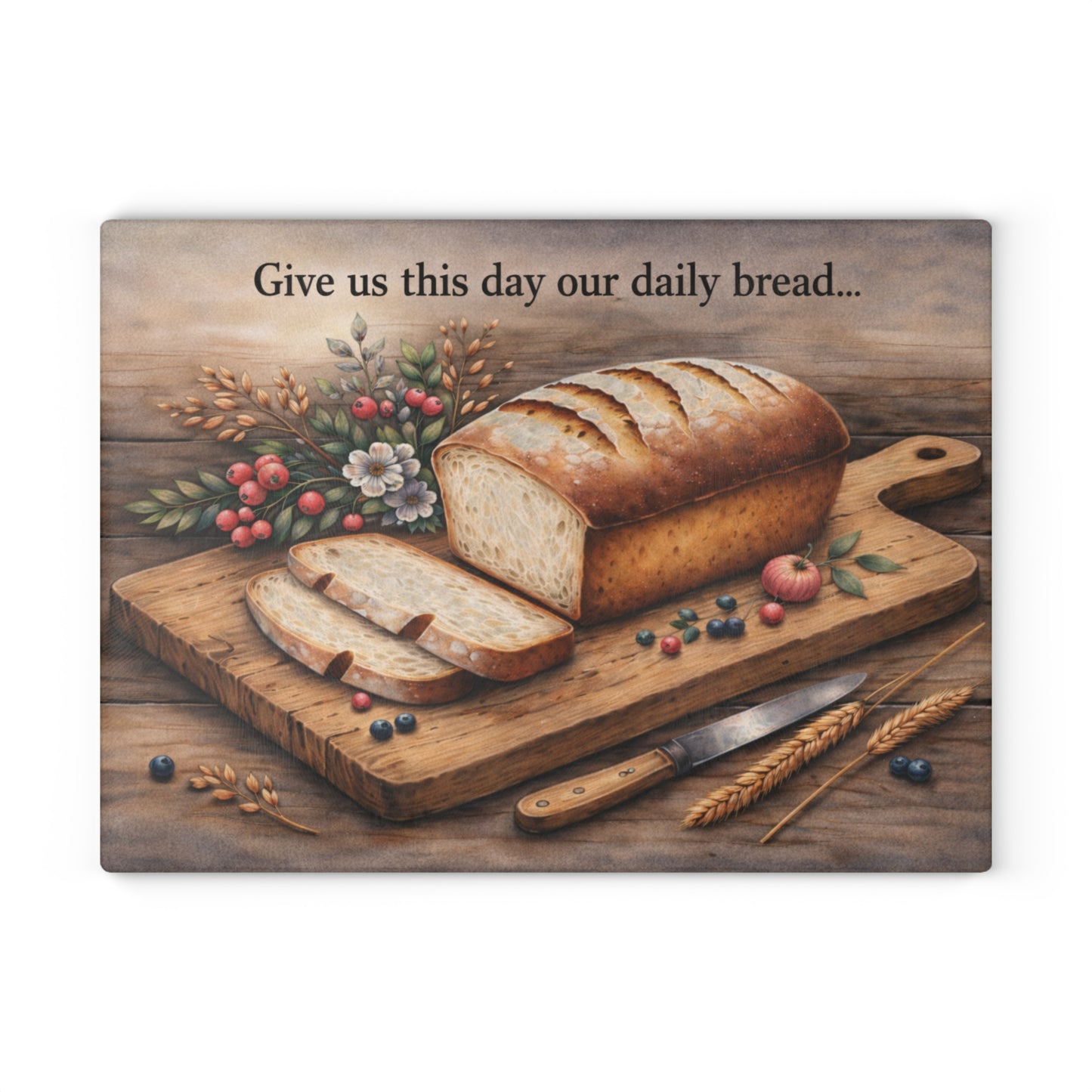 Rustic Artisan Bread Glass Cutting Board – Farmhouse Kitchen Artwork