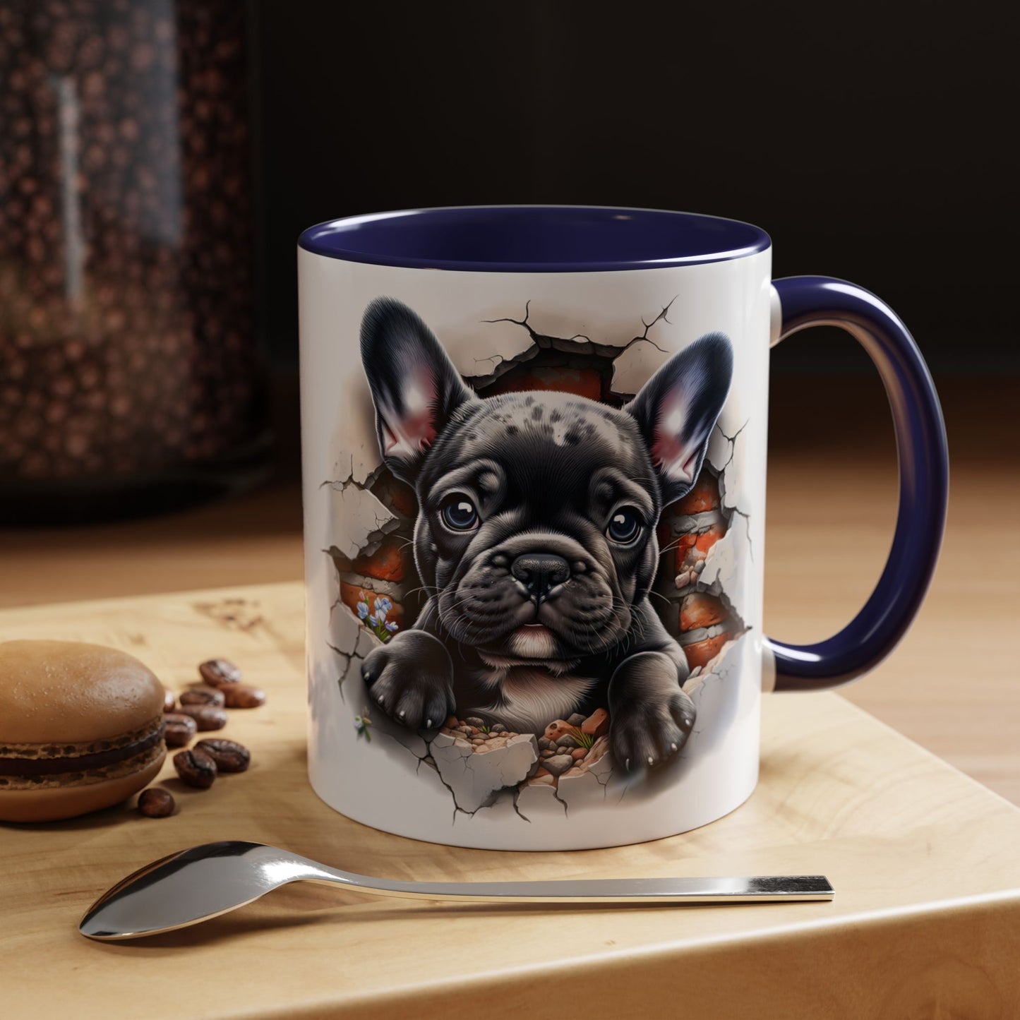 🐾🖤 Black French Bulldog Puppy Accent Mug – Cute Peek-Through Cup for Dog Lovers ☕✨