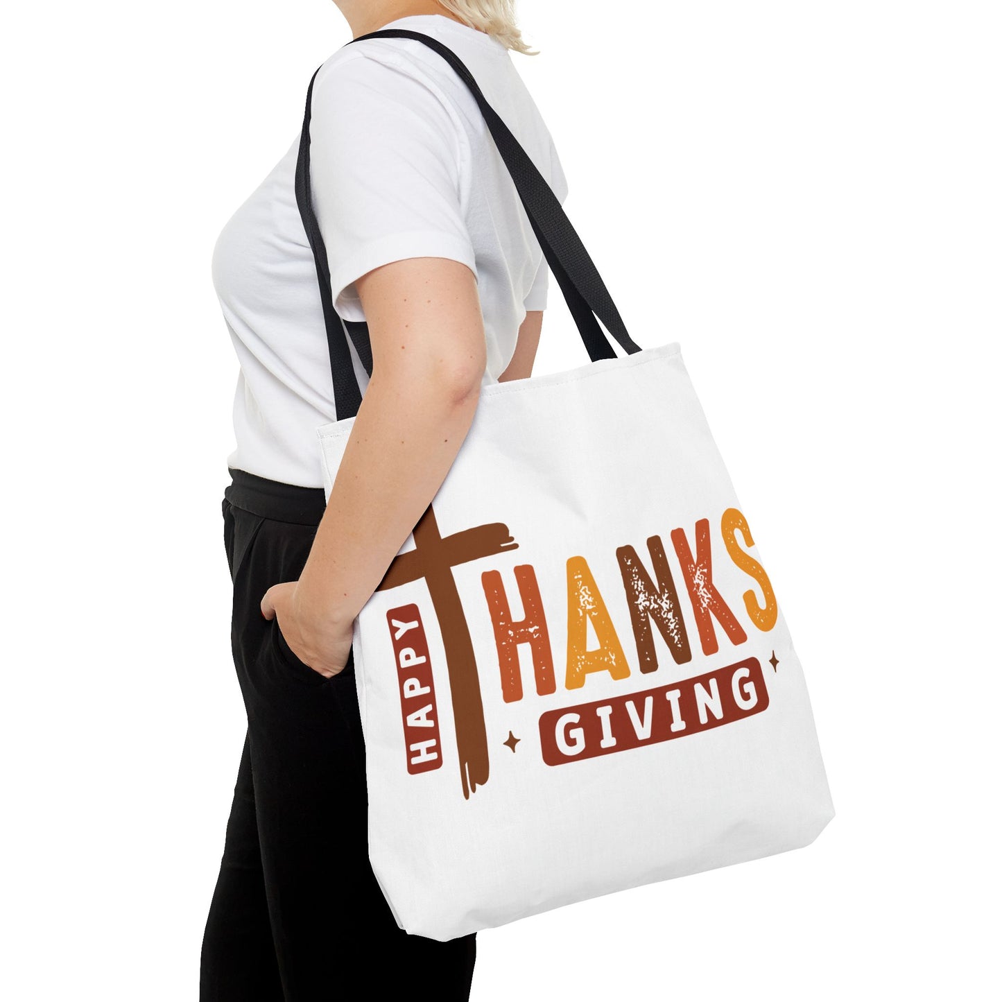 ✝️ Happy Thanksgiving Cross Tote – Faith & Gratitude in Fall Colors 🍂