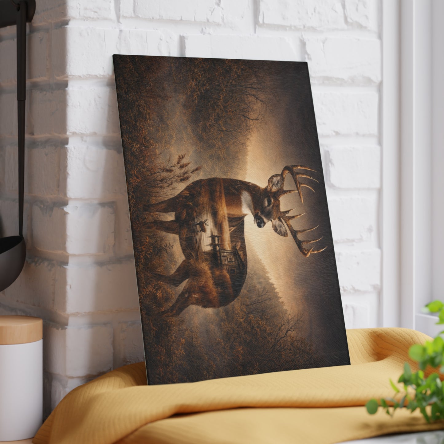 Majestic Whitetail Deer Glass Cutting Board – Rustic Woodland Wildlife Kitchen Art & Display Board