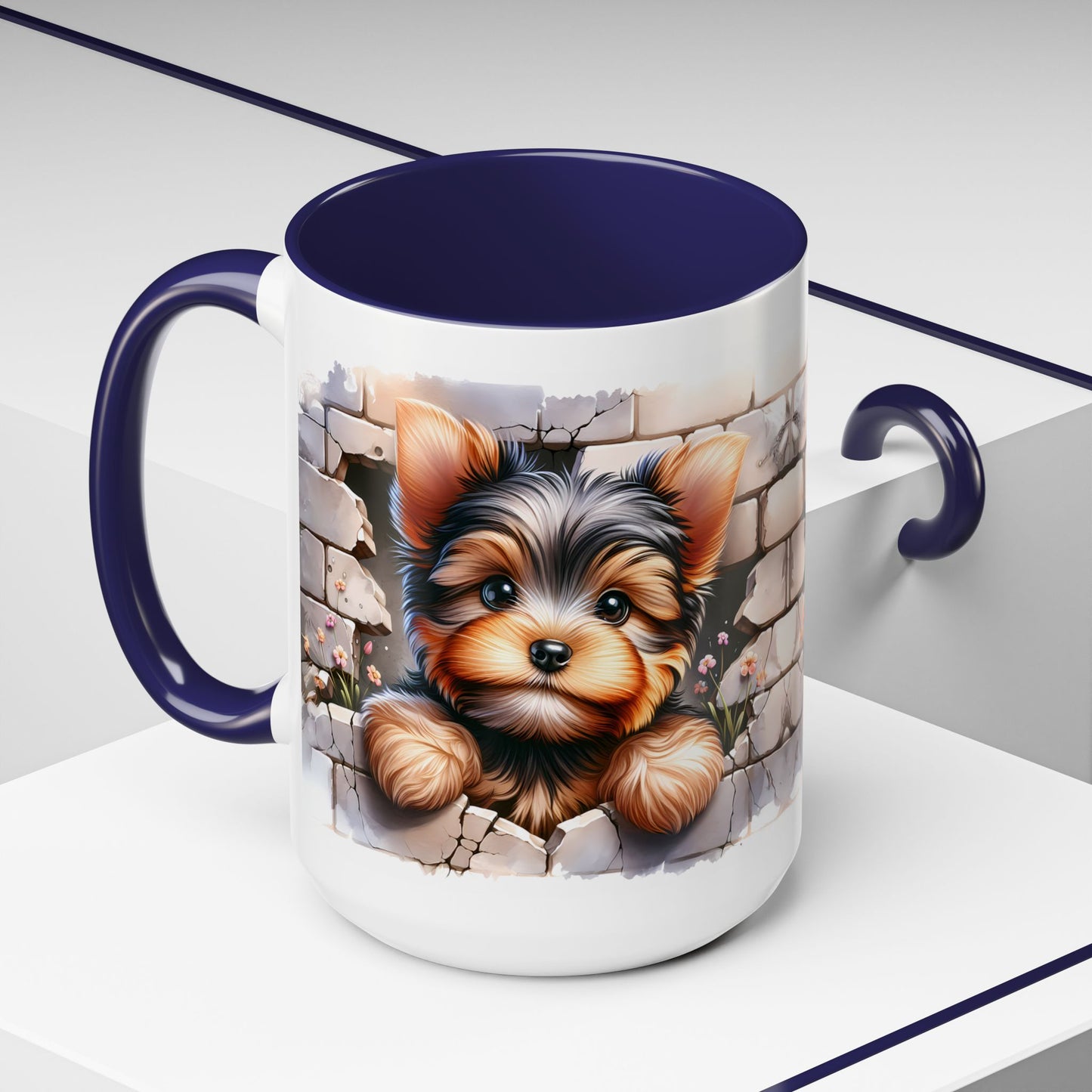 🎀🐶 Yorkie Puppy Accent Mug – Cute Peek-Through Dog Design for Animal Lovers ☕💖