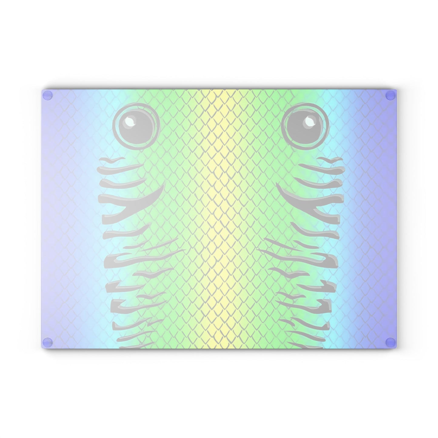 Vibrant Fish Face Glass Cutting Board – Bold Colorful Kitchen Artwork