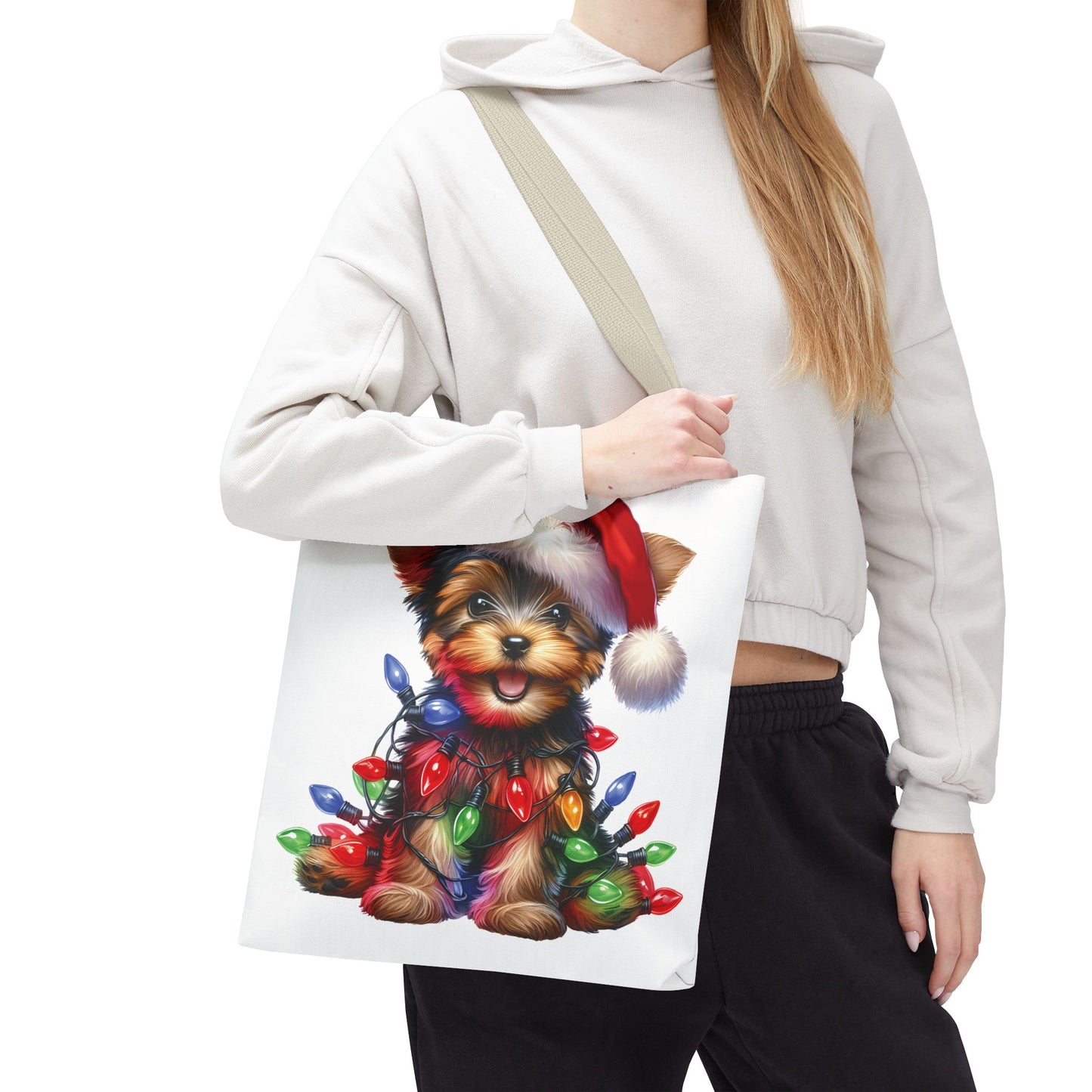 🎄 Yorkie Christmas Lights Tote Bag – Holiday Cheer in Every Carry 🎁