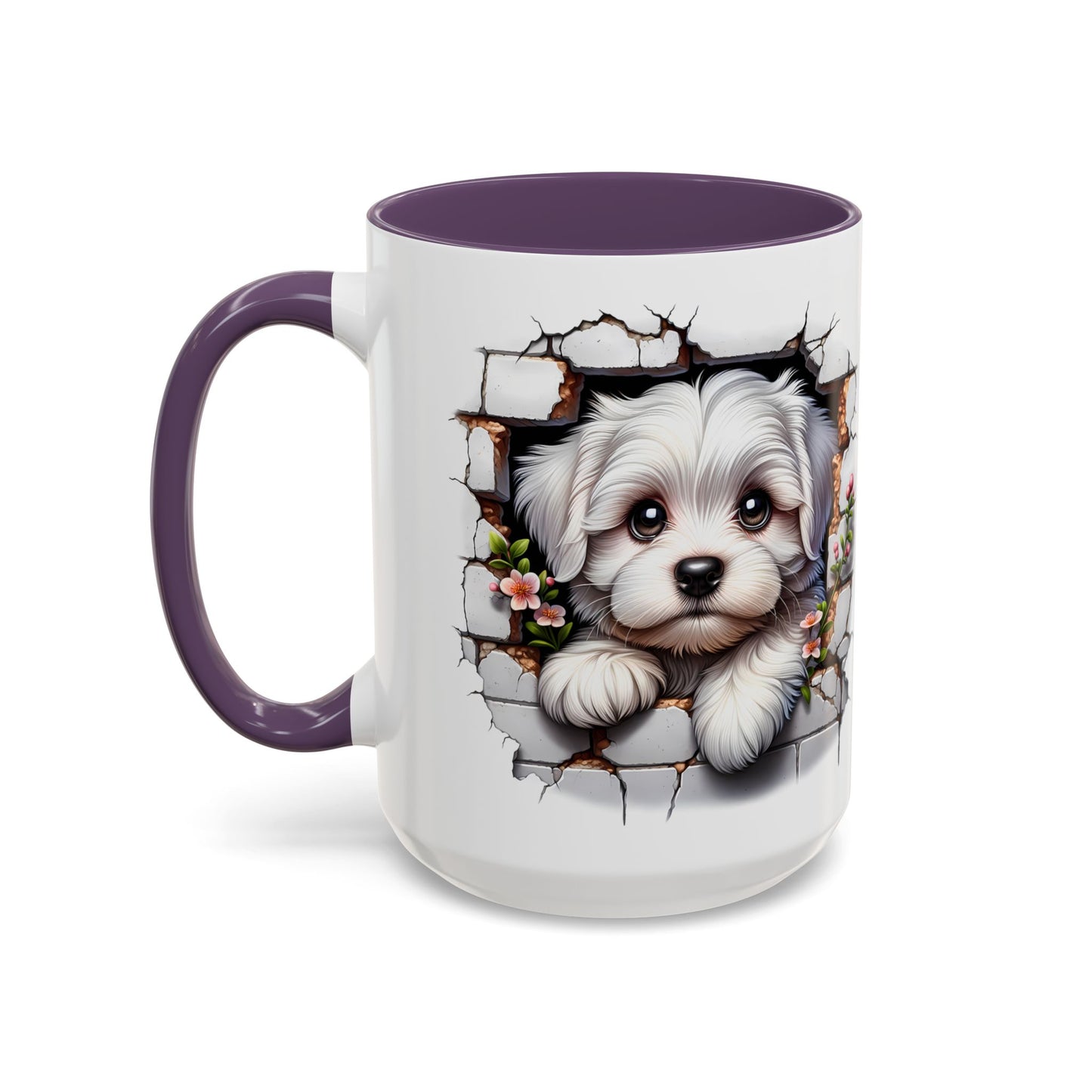 🎀🐶 Maltese Puppy Accent Mug – Cute Peek-Through Dog Design for Animal Lovers ☕💖
