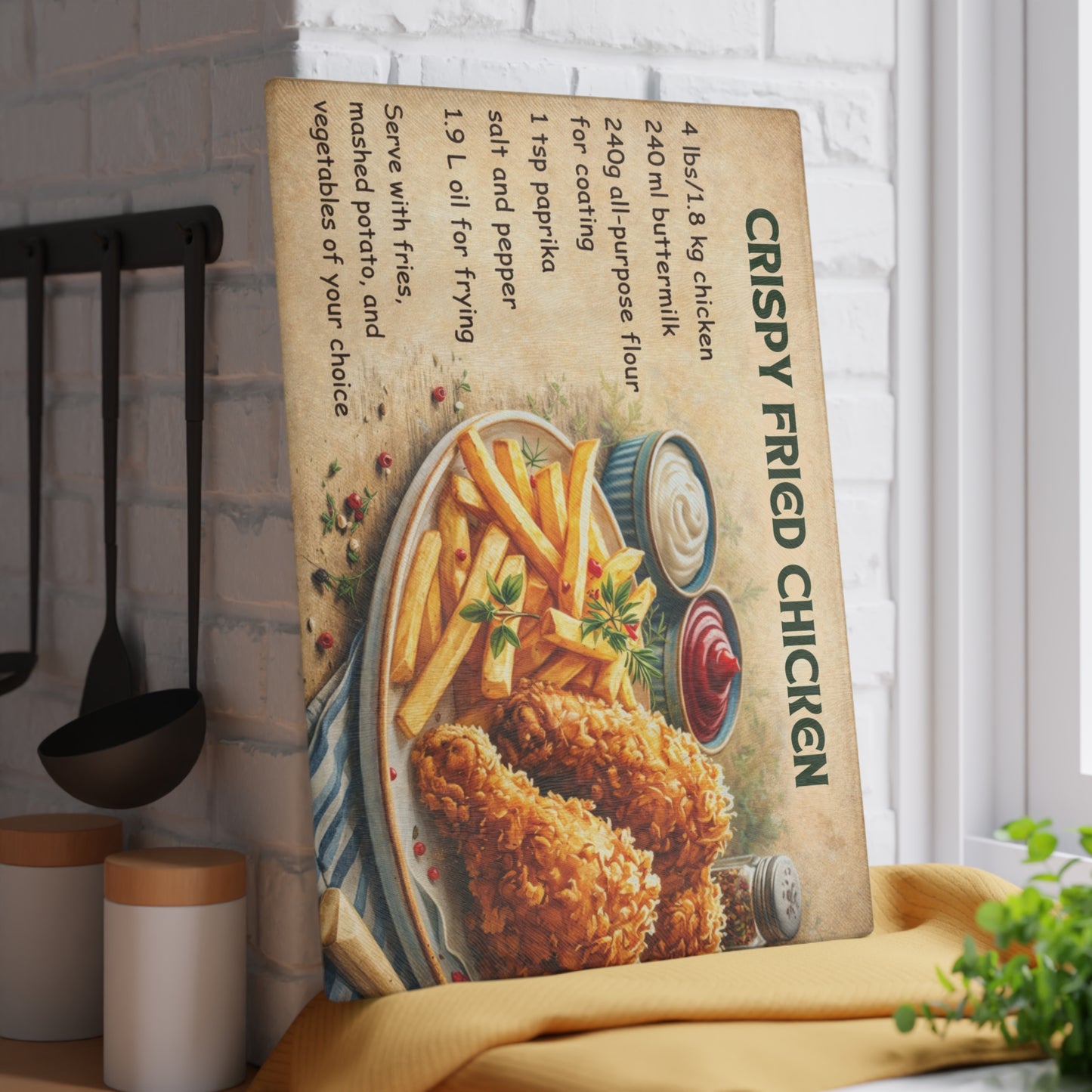 Crispy Fried Chicken Recipe Glass Cutting Board – Classic Comfort Food Kitchen Art