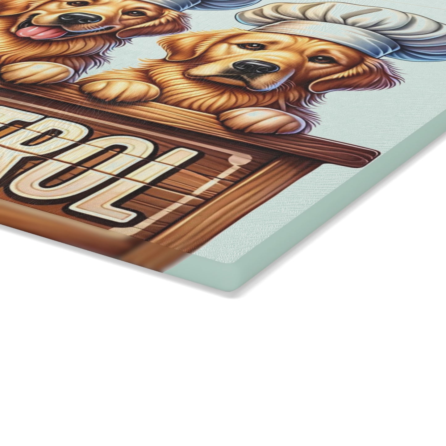 🐶🍪 “Snack Patrol” Glass Cutting Board – Golden Retrievers on Duty