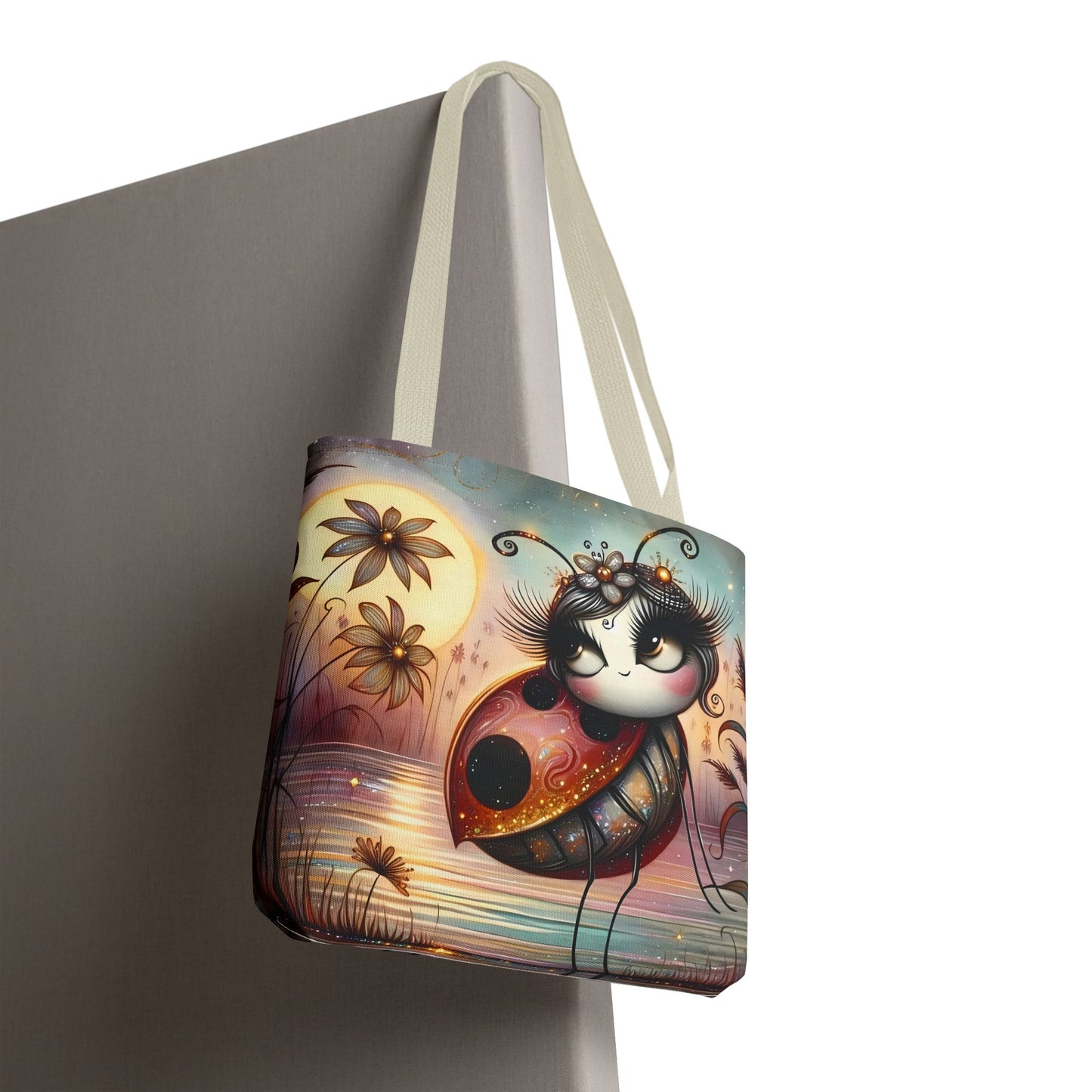 🐞 Mariquita sobre una flor junto al lago – Bolsa de tela inspirada en la naturaleza