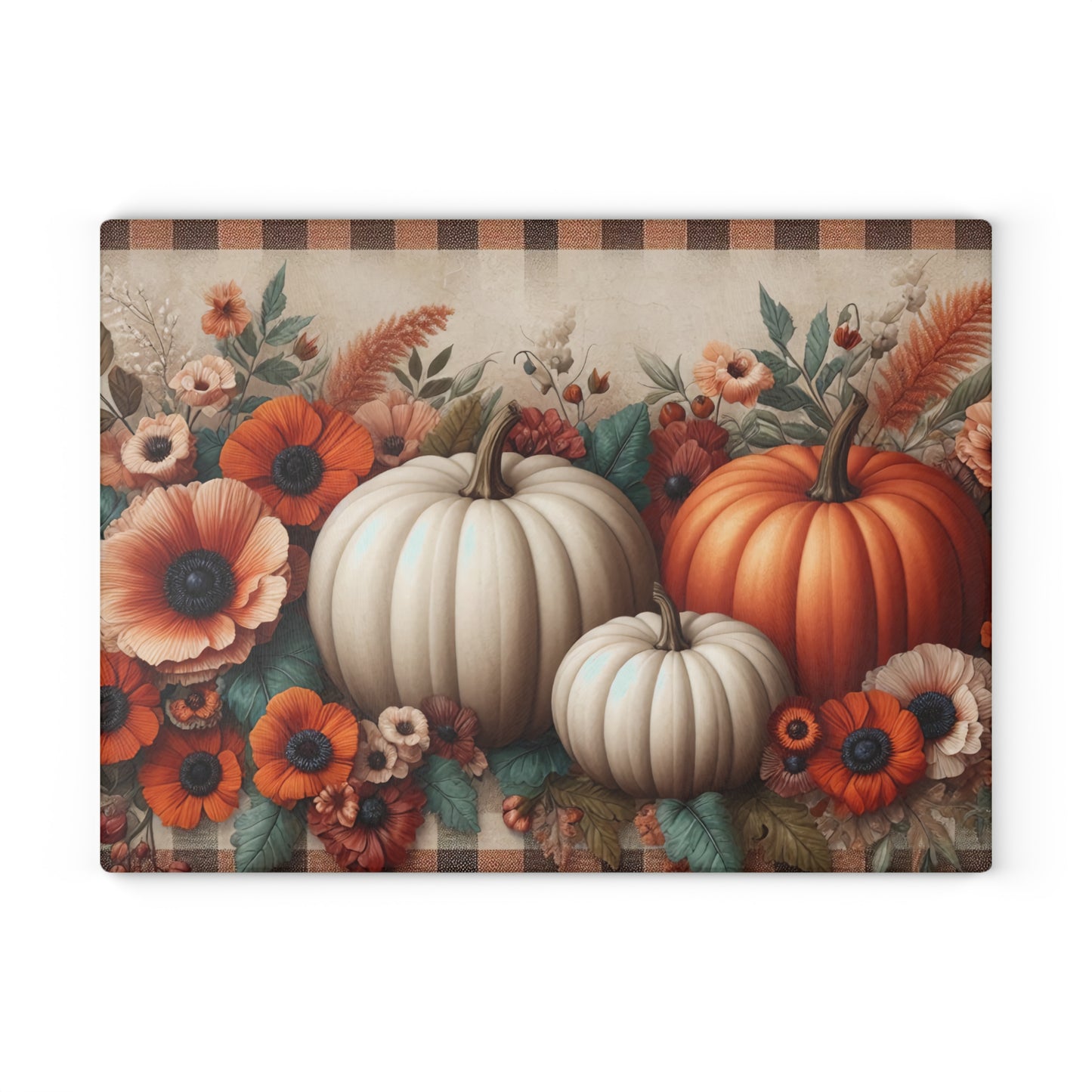 🍂🎃 Autumn Pumpkins and Florals Cutting Board – Rustic Fall Kitchen Décor 🍁🌻