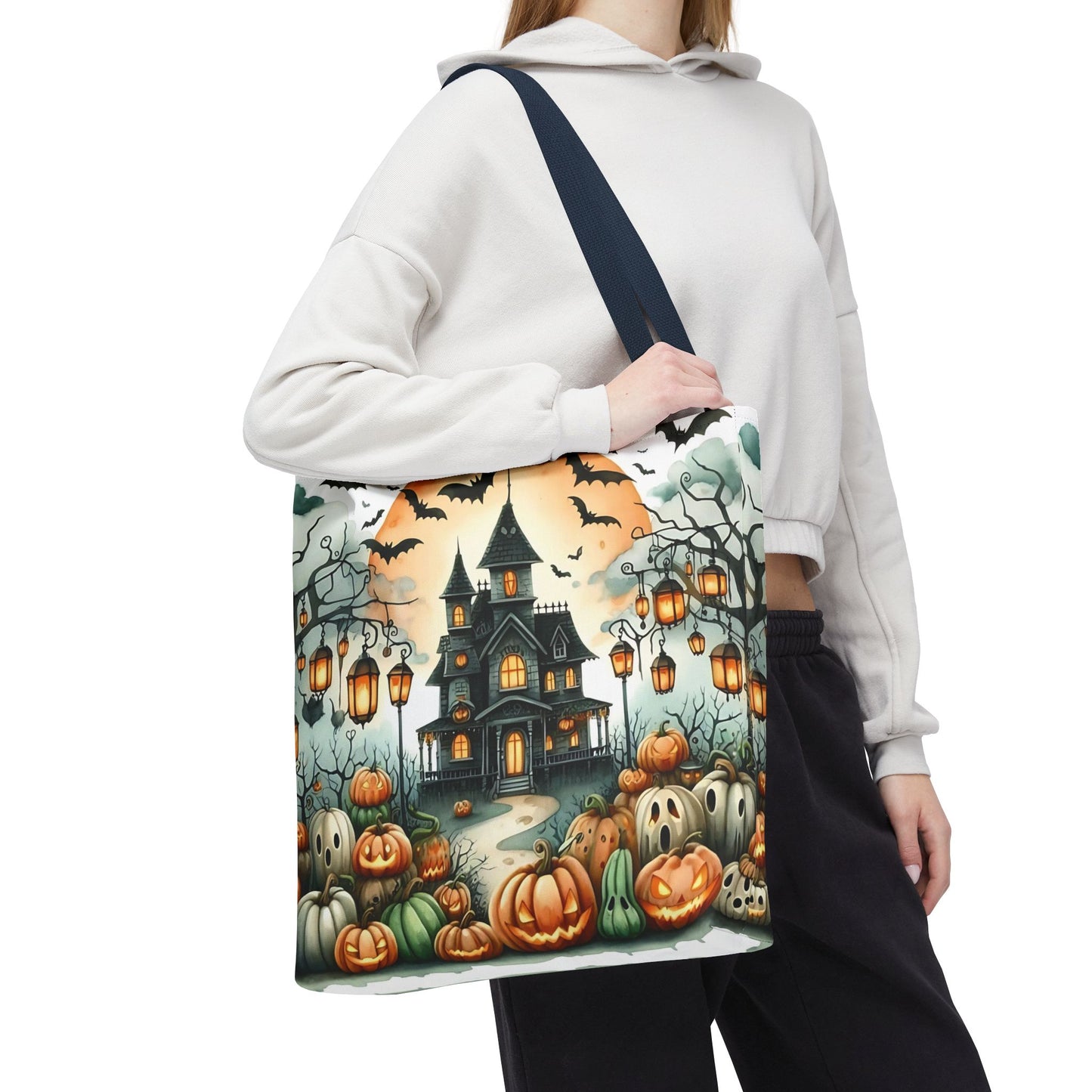 🏚️ Haunted House Halloween Tote Bag – Spooky Nights & Pumpkin Delights 🎃🖤