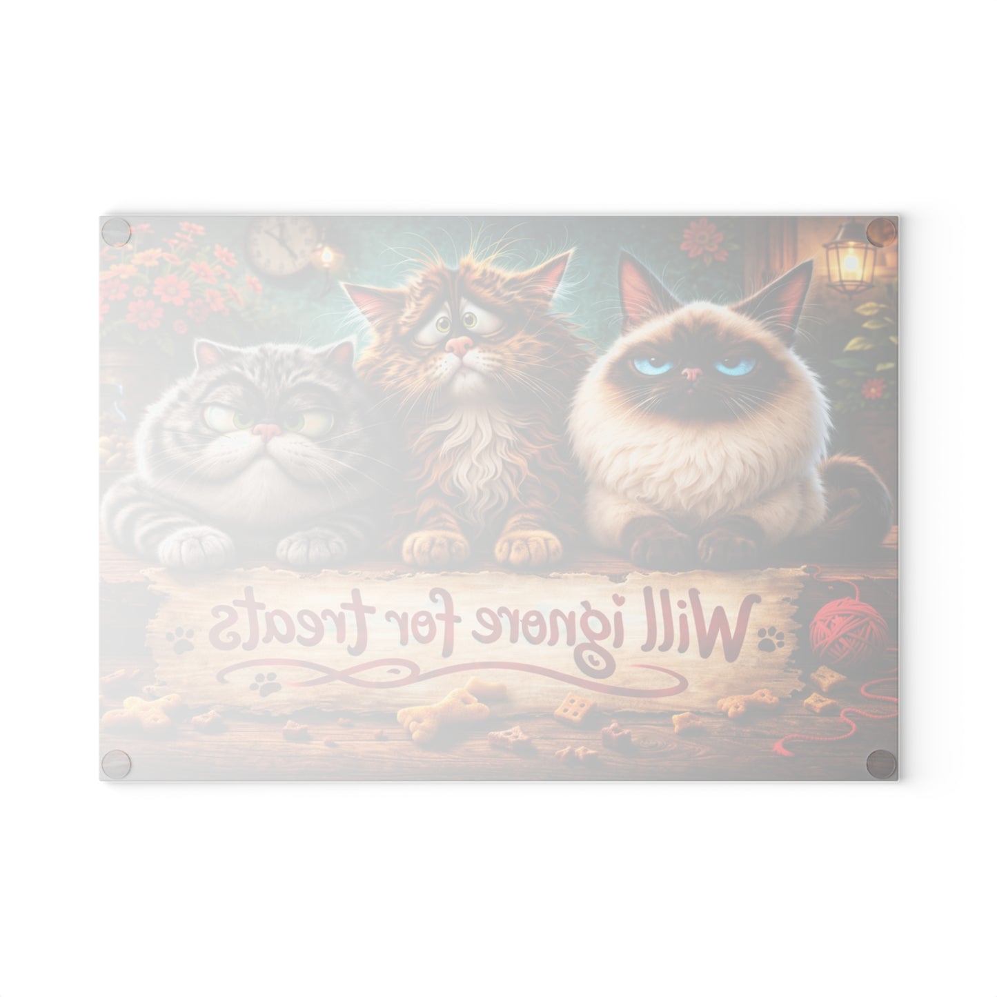 Will Ignore for Treats Glass Cutting Board – Funny Cat Kitchen Decor with Cozy Farmhouse Style