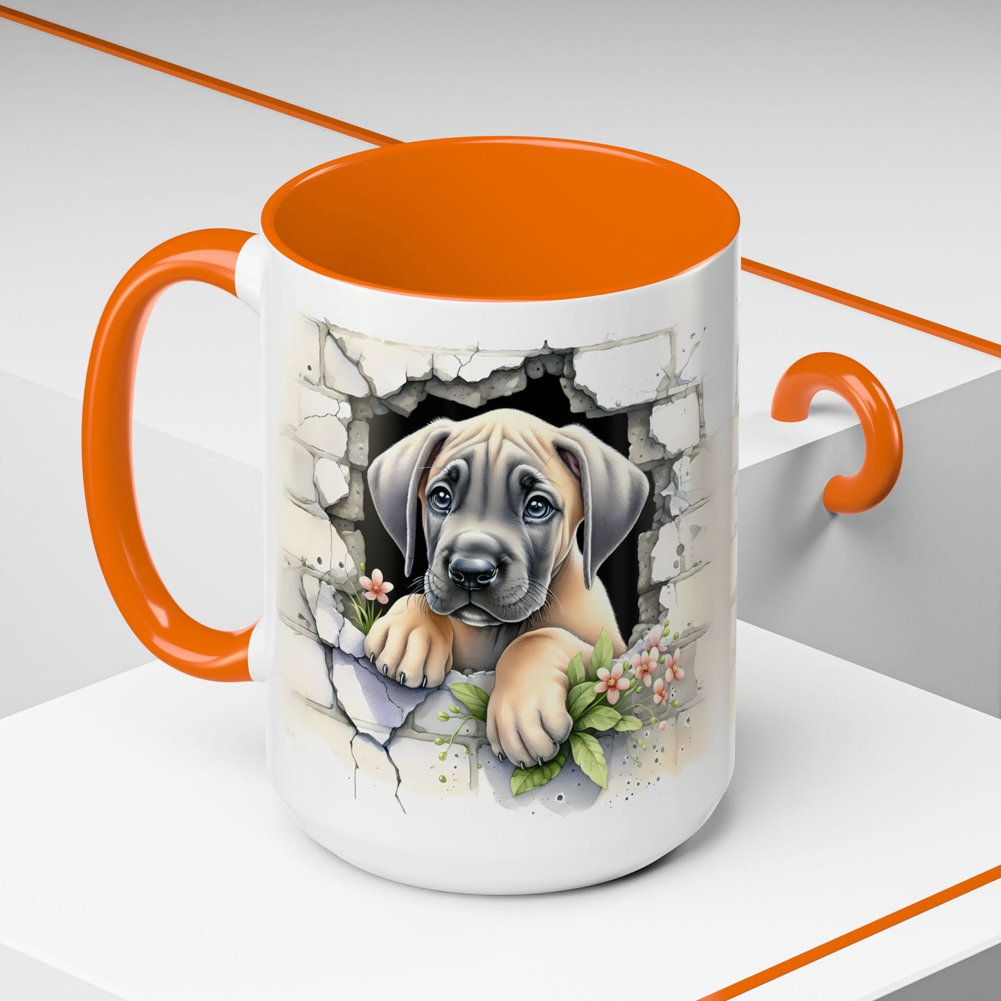🐾 Great Dane Puppy Accent Mug – Sweet Peek-Through Puppy Design ☕💛