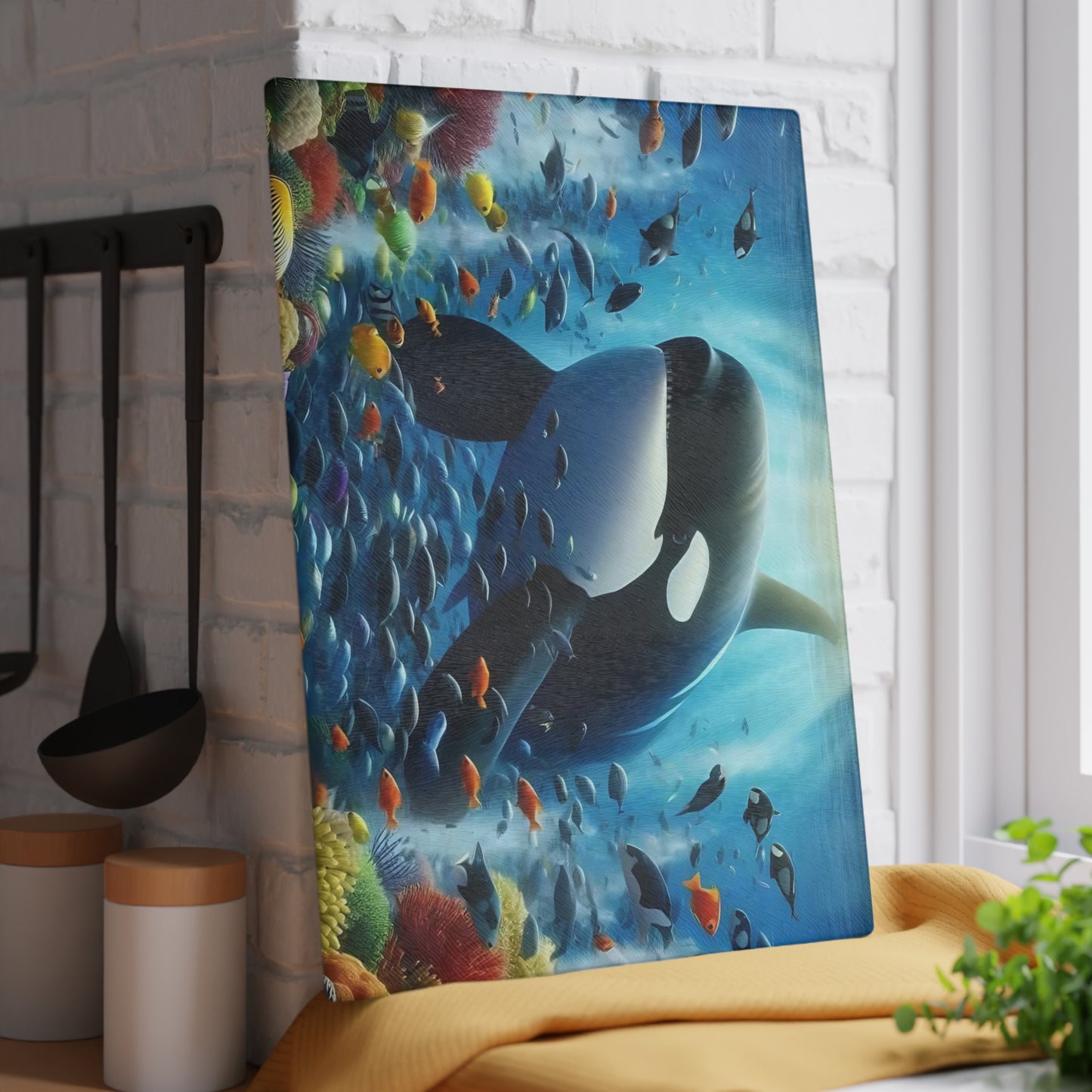 Tabla de cortar con escena oceánica, diseño de ballena, decoración de cocina, regalo para chefs, casa de playa, regalo de inauguración de la casa, cocina costera, tabla de charcutería