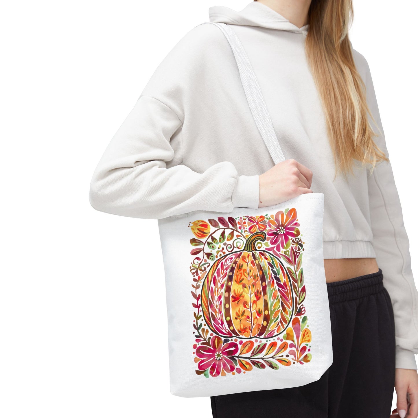 🎨 Watercolor Autumn Pumpkin Floral Tote Bag – Artistic Fall Charm 🍂