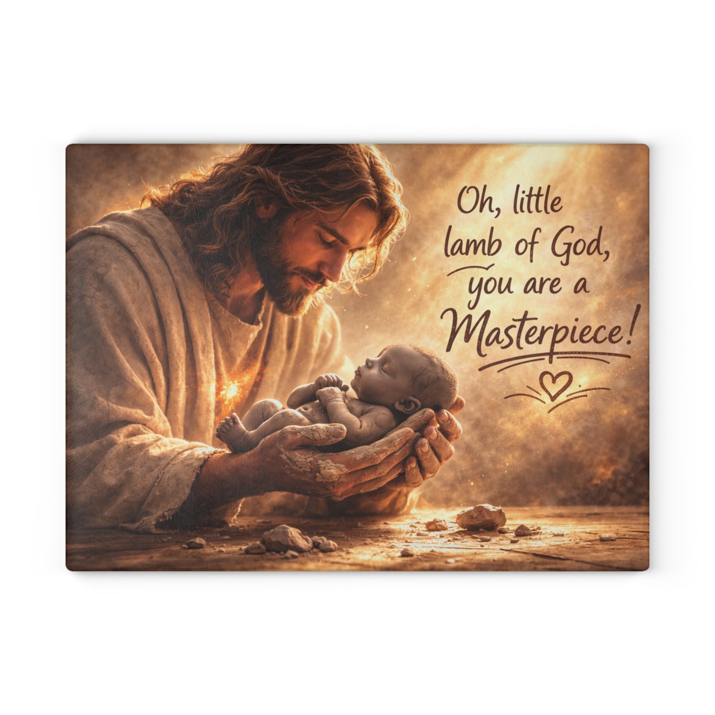 Oh, Little Lamb of God Glass Cutting Board – Faith-Inspired Artwork with Tender Light