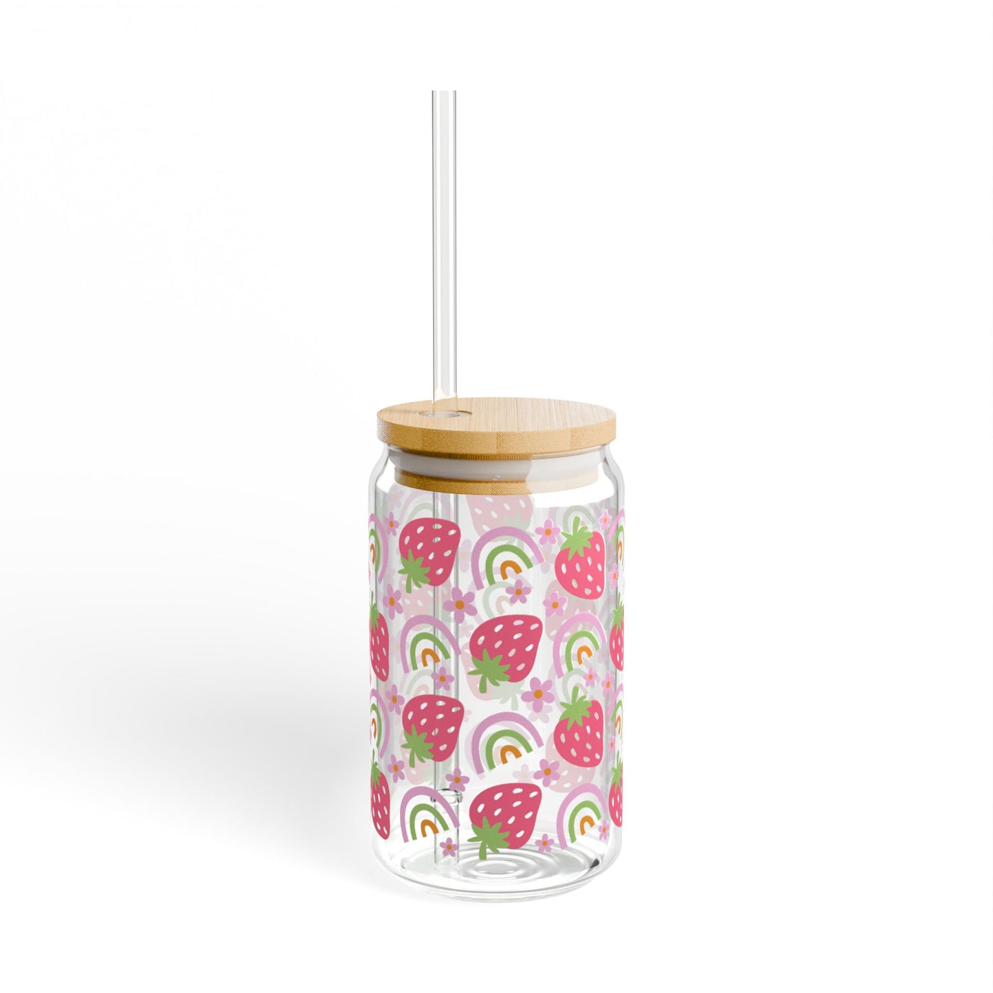 🍓🌈 Strawberry Rainbow Sipper Glass – 16oz Cheerful Sips for Sunshine Days ☀️💖