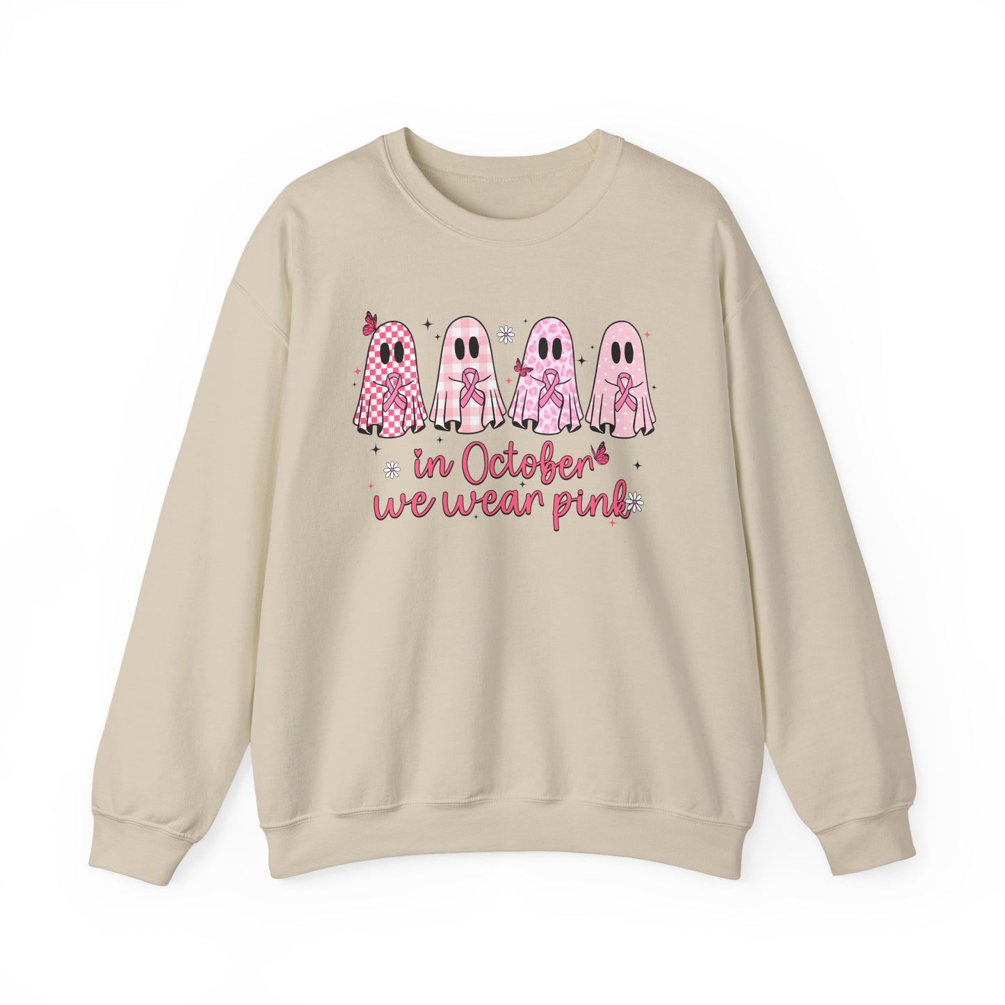 🎀👻 In October We Wear Pink Sweatshirt – Breast Cancer Awareness Halloween Ghosts
