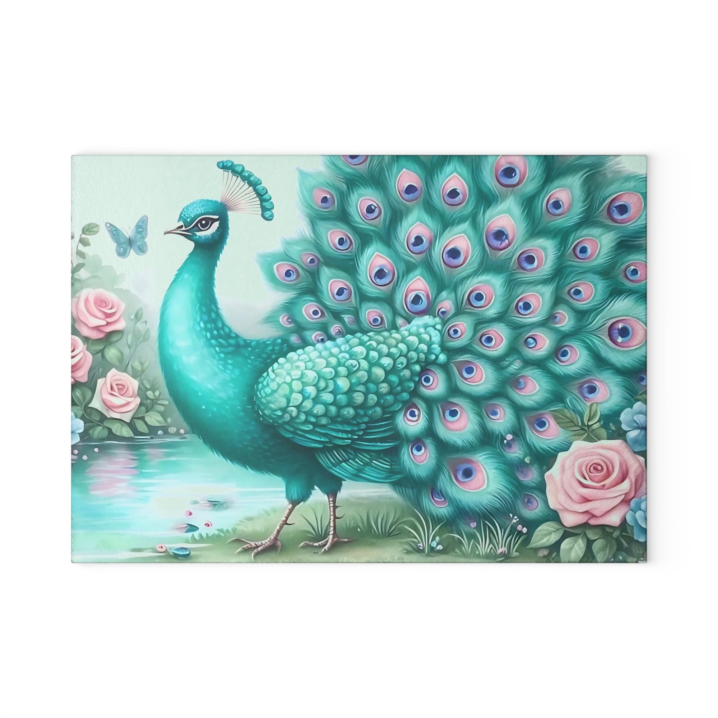 Decoración de pavo real, decoración de mariposas, tabla de cortar, decoración de cocina, arte de cocina, tabla de servir, regalo de pavo real, regalo de mariposa, tabla de cortar floral