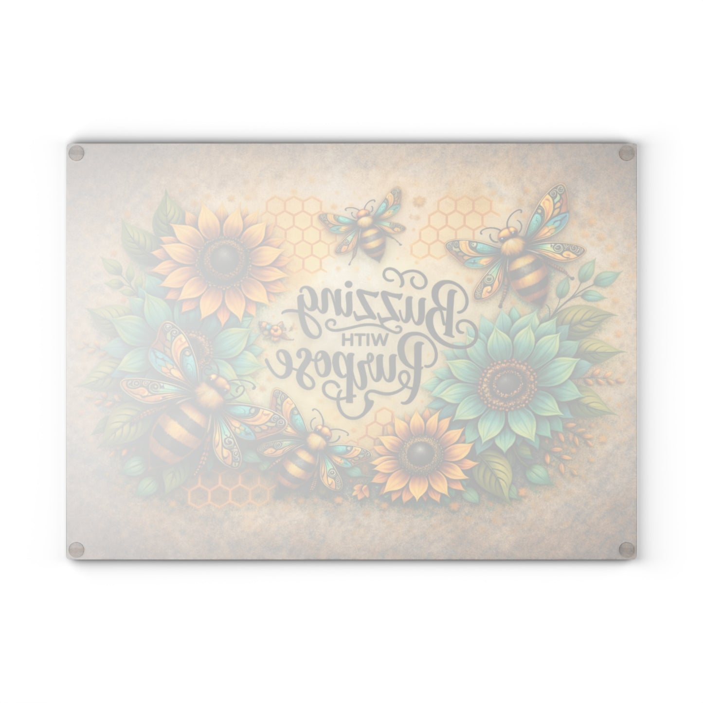 Buzzing with Purpose Glass Cutting Board – Rustic Farmhouse Kitchen Decor