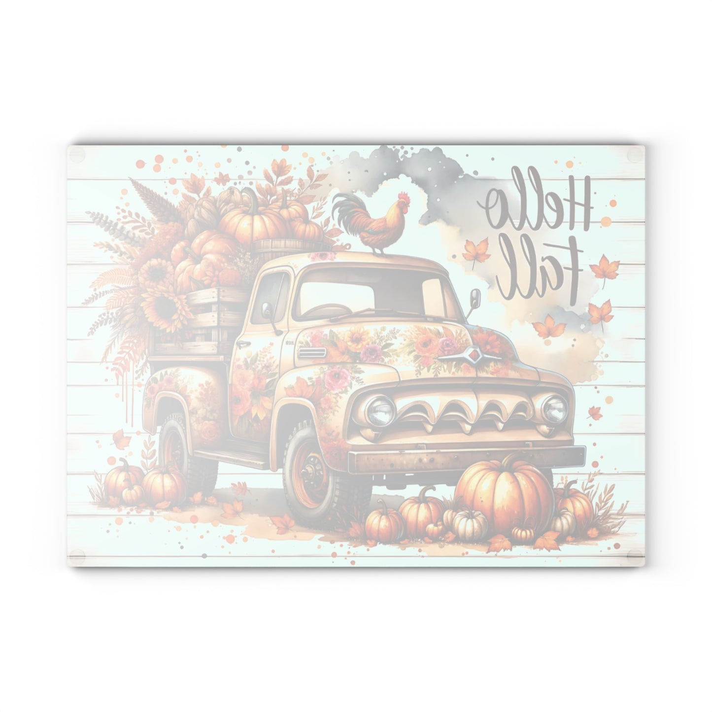 🍂🚜 Hello Fall Truck Cutting Board – Rustic Farmhouse Charm with Pumpkins & Sunflowers 🌻🐓