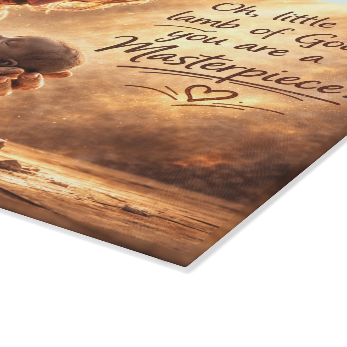 Oh, Little Lamb of God Glass Cutting Board – Faith-Inspired Artwork with Tender Light