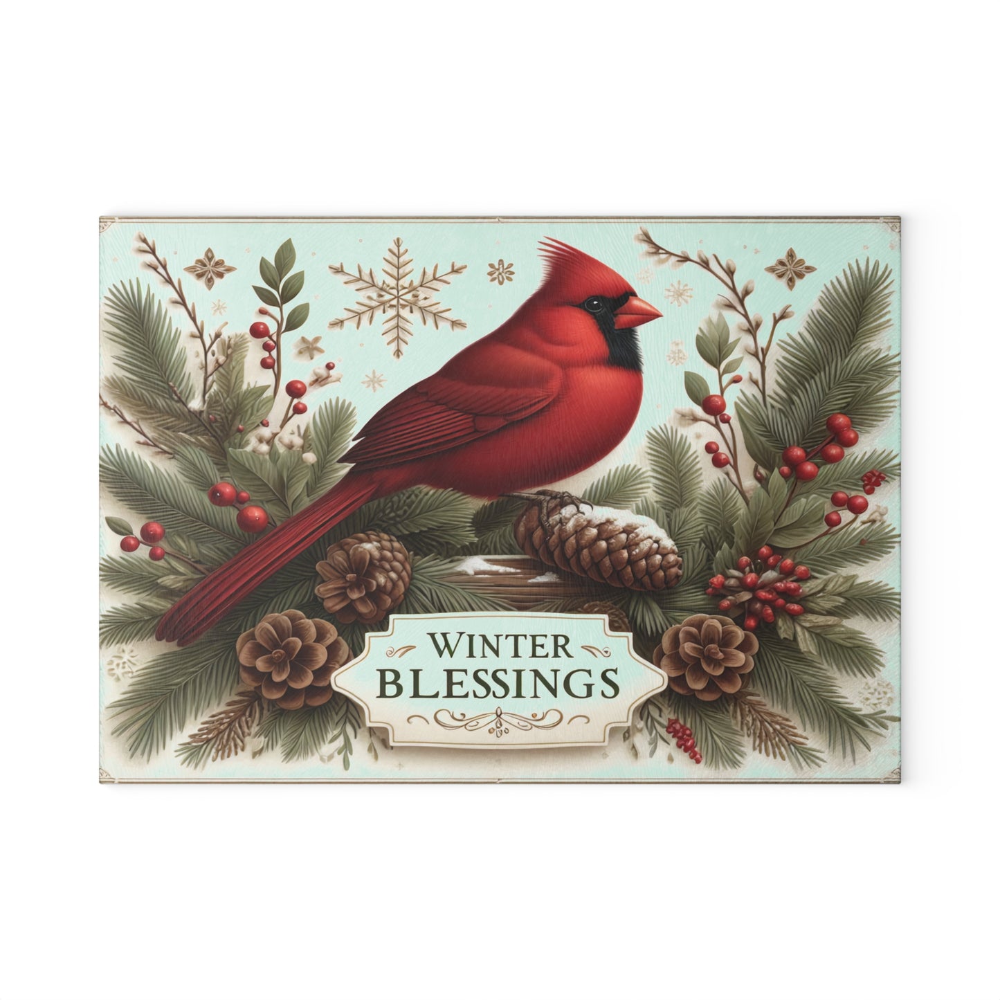 🕊️❄️ Winter Blessings Cardinal Cutting Board – Elegant Holiday Charm for Your Kitchen ❄️🕊️