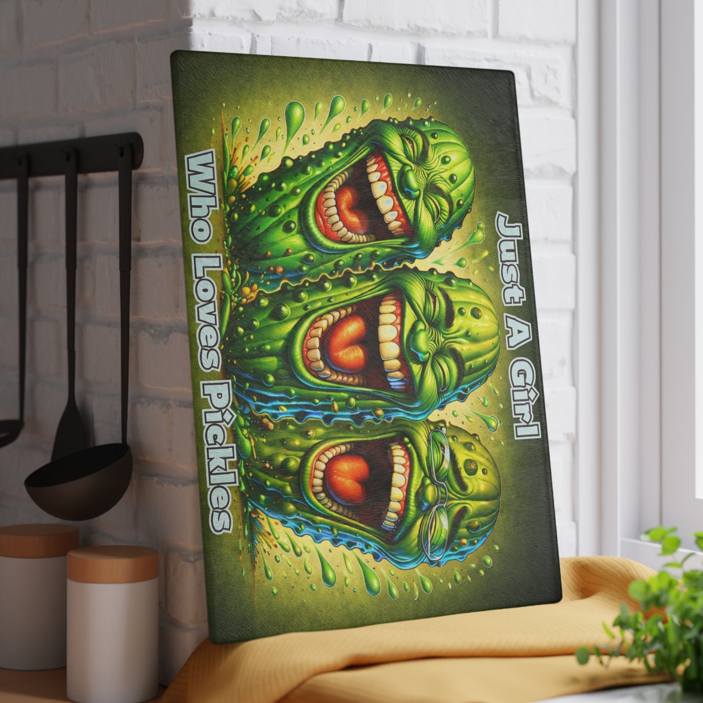 Just a Girl Who Loves Pickles Glass Cutting Board – Funny Pickle Kitchen Decor
