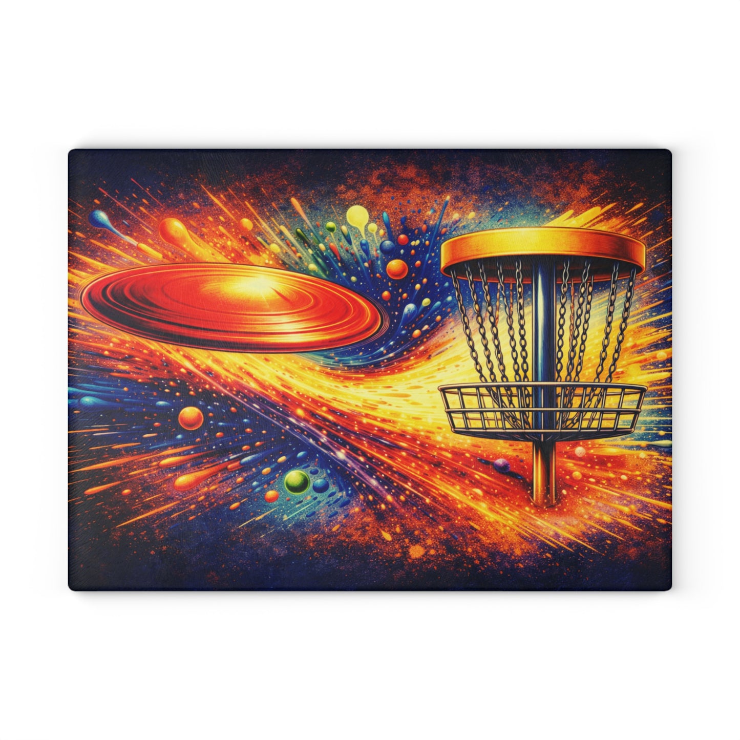 Disc Golf Power Shot Glass Cutting Board – Bold Color Splash Sports Artwork