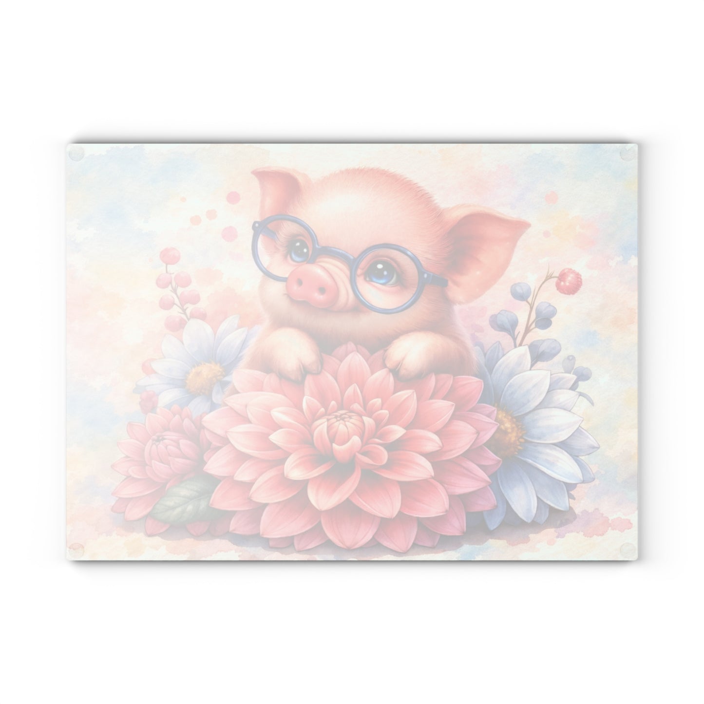Smart Piglet with Flowers Glass Cutting Board – Farmhouse Kitchen Decor