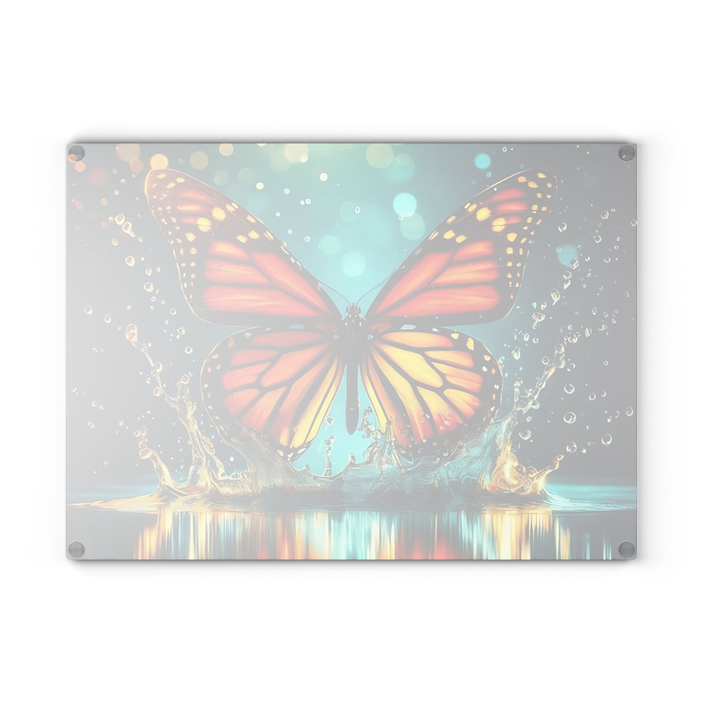 Monarch Butterfly Splash Glass Cutting Board – Vibrant Water Scene, Nature-Inspired Kitchen Decor