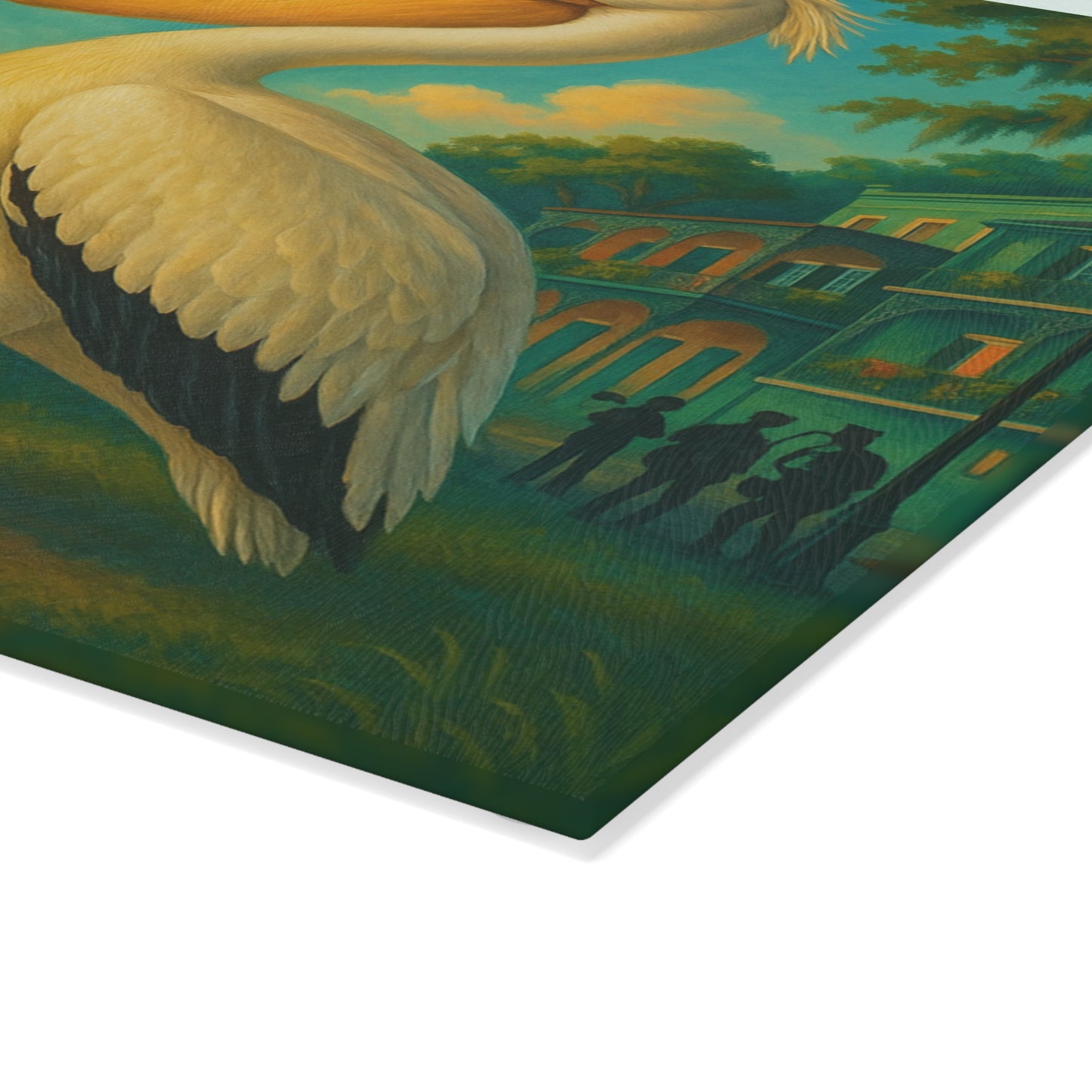 🪶 Pelican at the River – New Orleans Skyline Tempered Glass Cutting Board