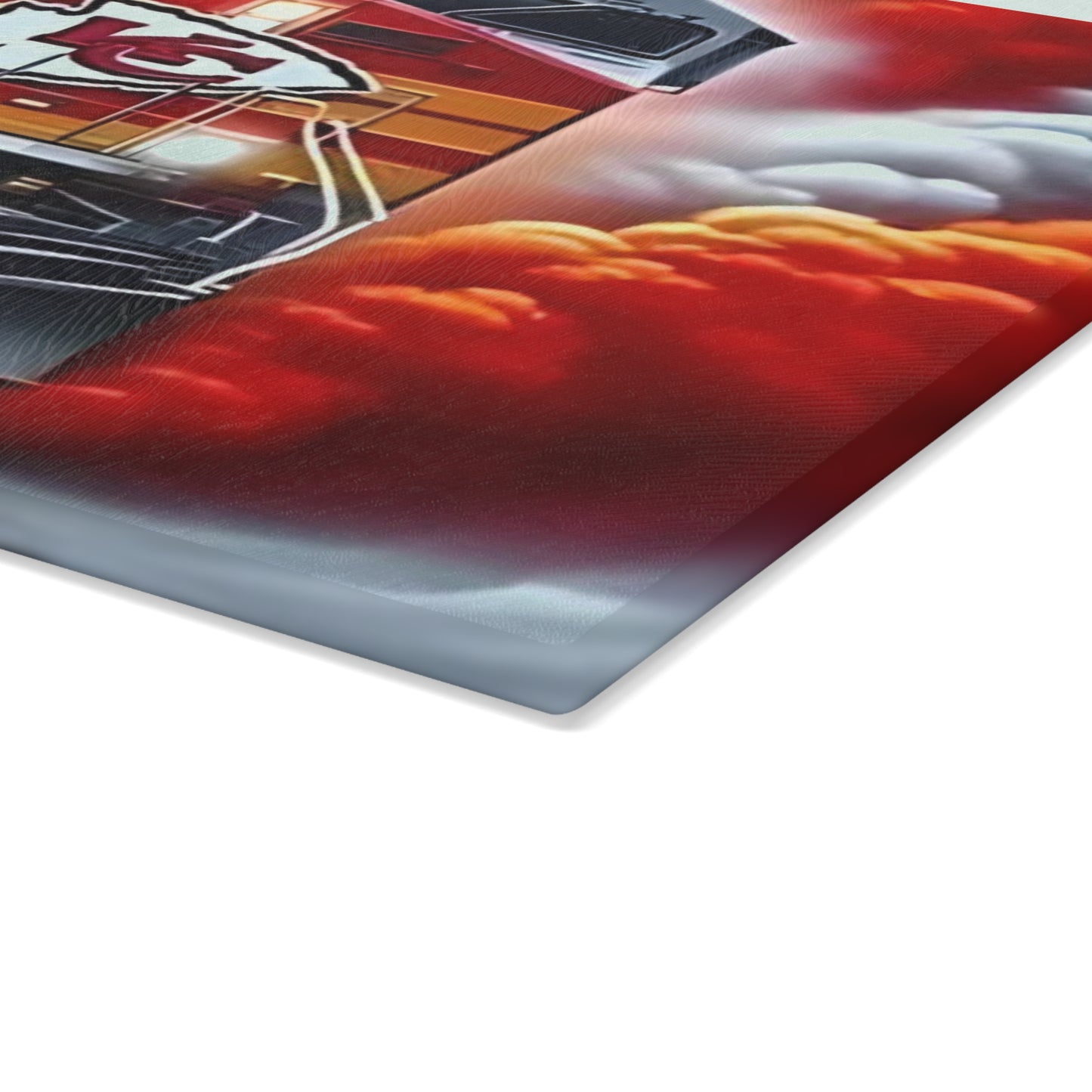 Red & Gold Express Glass Cutting Board – Bold Train Art Kitchen Display