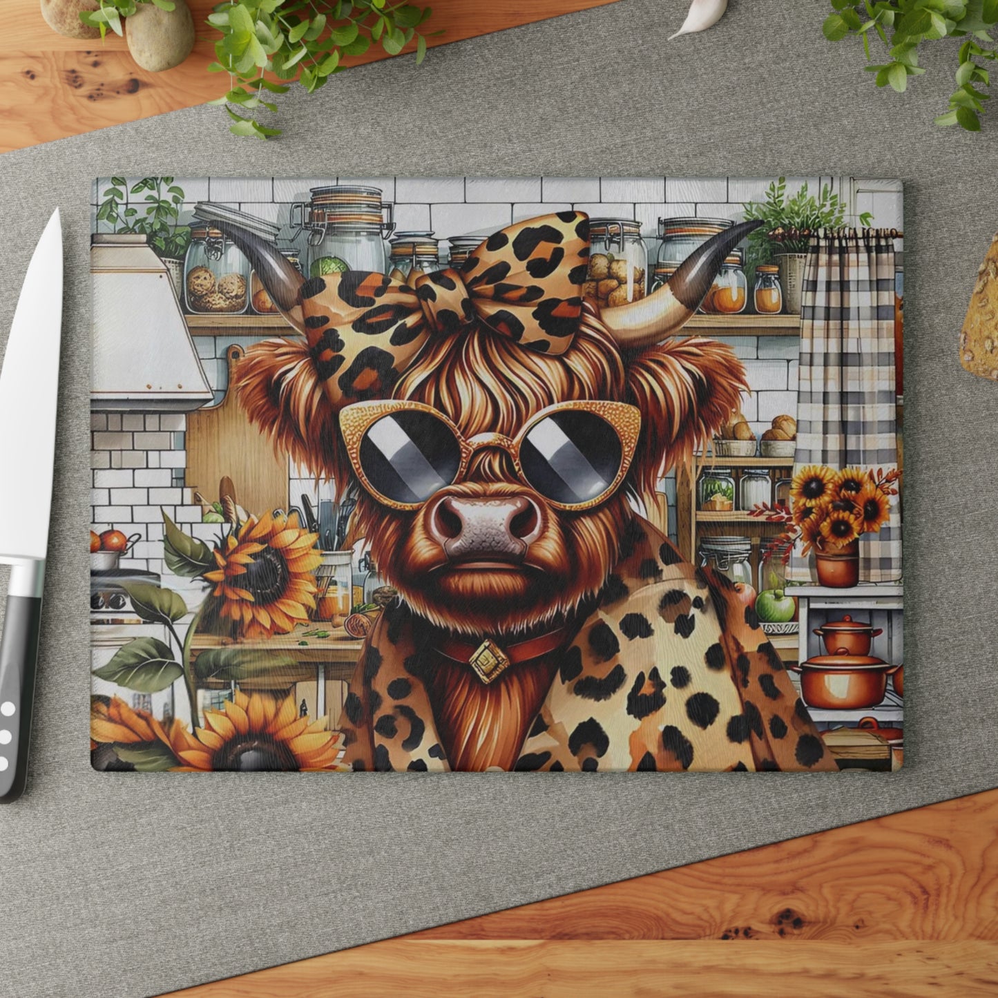 🐮🔥 “Stylish Country Cow” Glass Cutting Board – Cozy Charm for Your Kitchen
