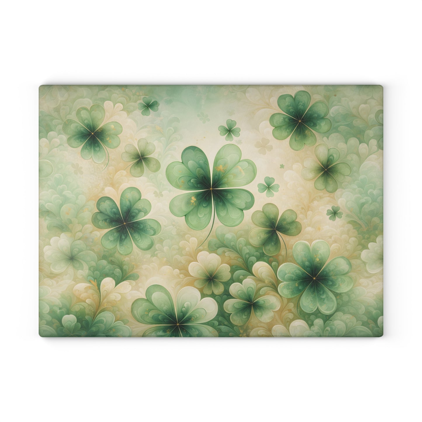Abstract Shamrock Pattern Glass Cutting Board – St. Patrick’s Day Green Clover Kitchen Art